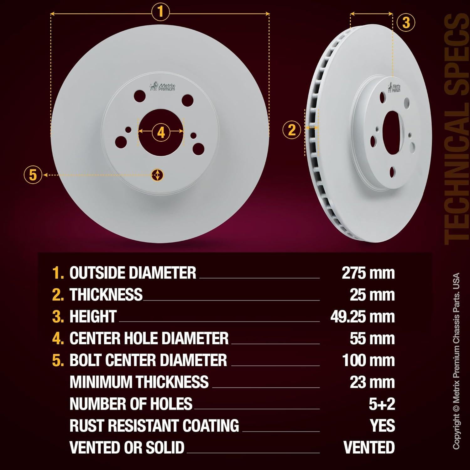 Rotor de Freno Delantero Metrix 275mm para Toyota y Pontiac