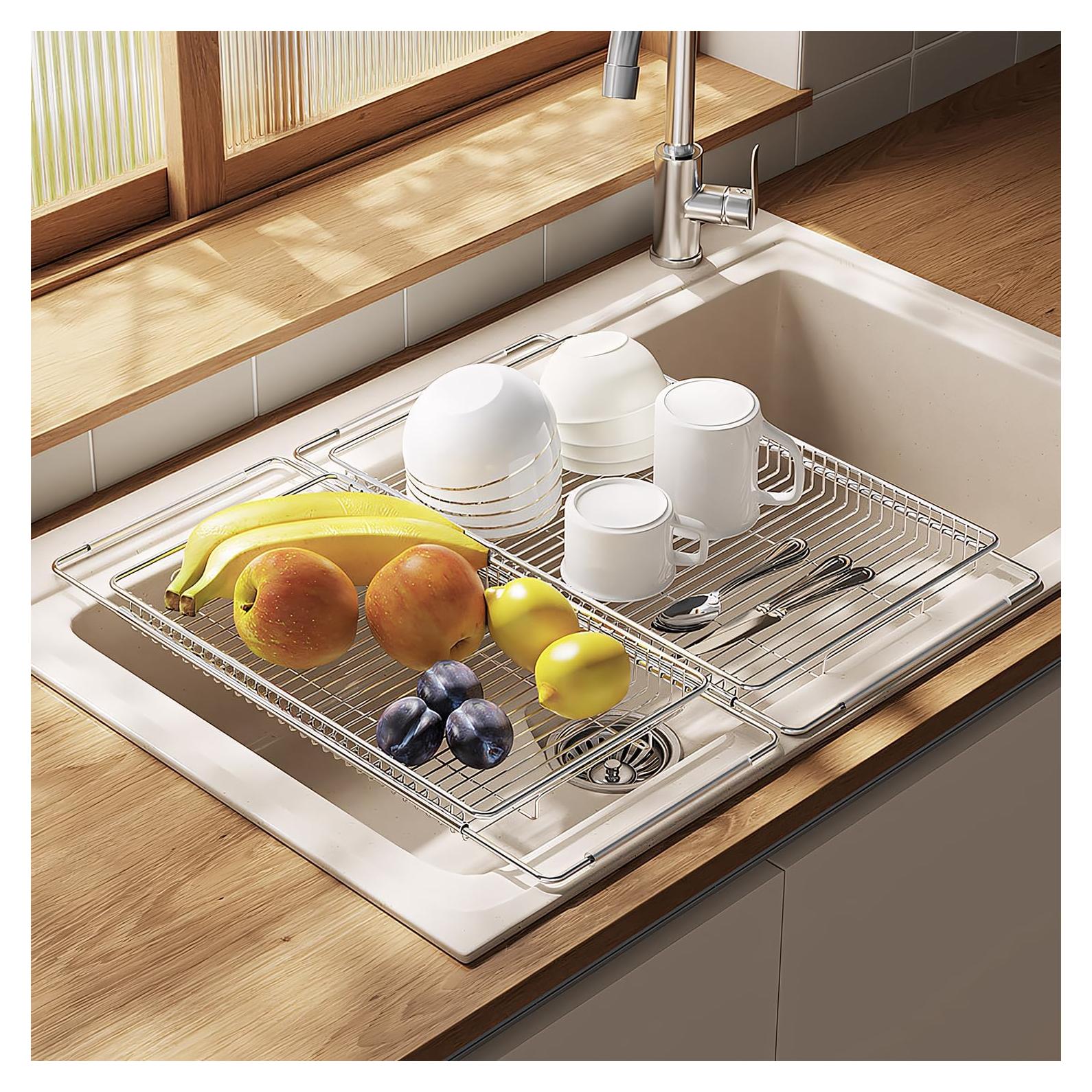 Escurridor de Platos Extensible TABABAO Acero Inoxidable 304