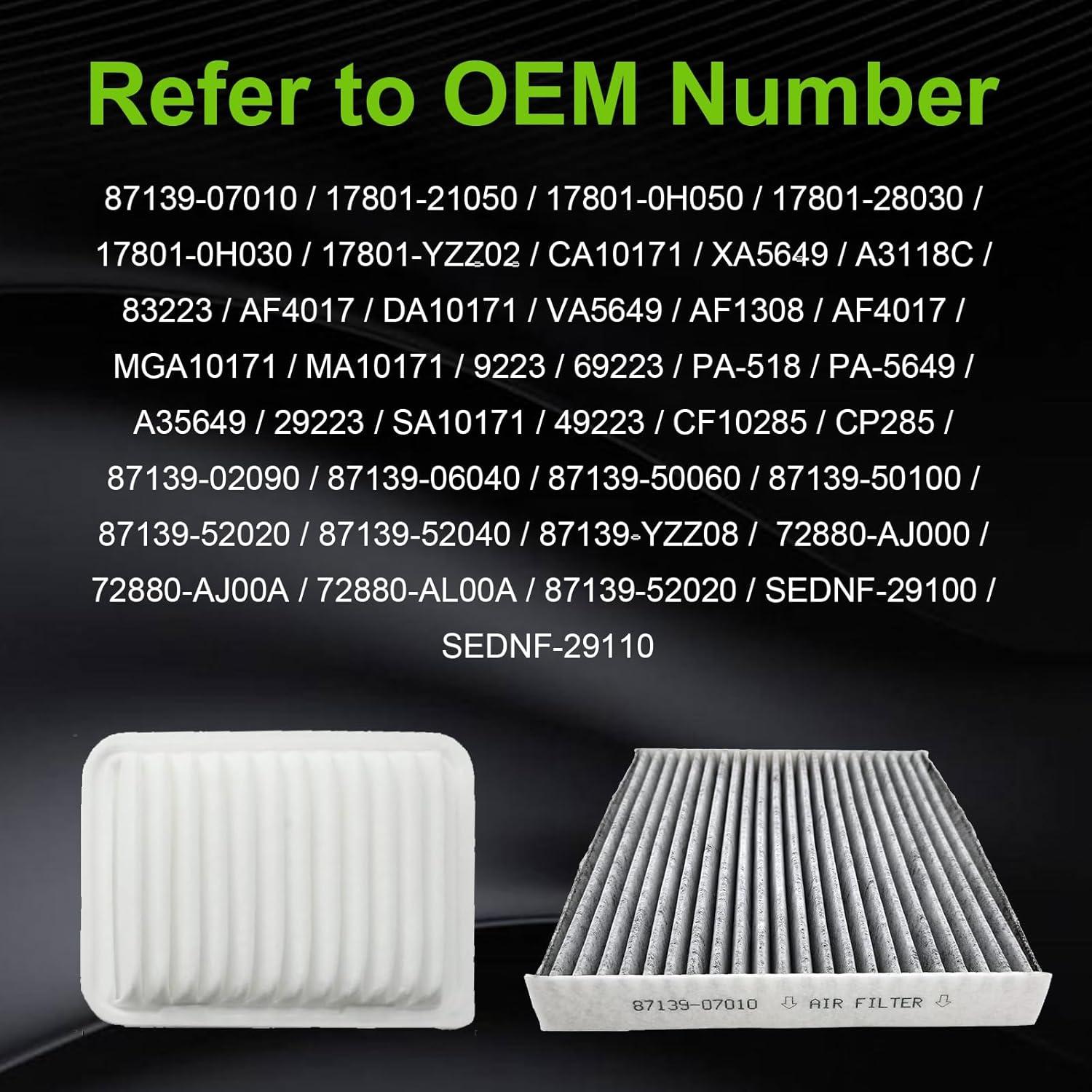 Filtro de Aire Motor y Cabina WZXIGGS 87139-07010 17801-21050