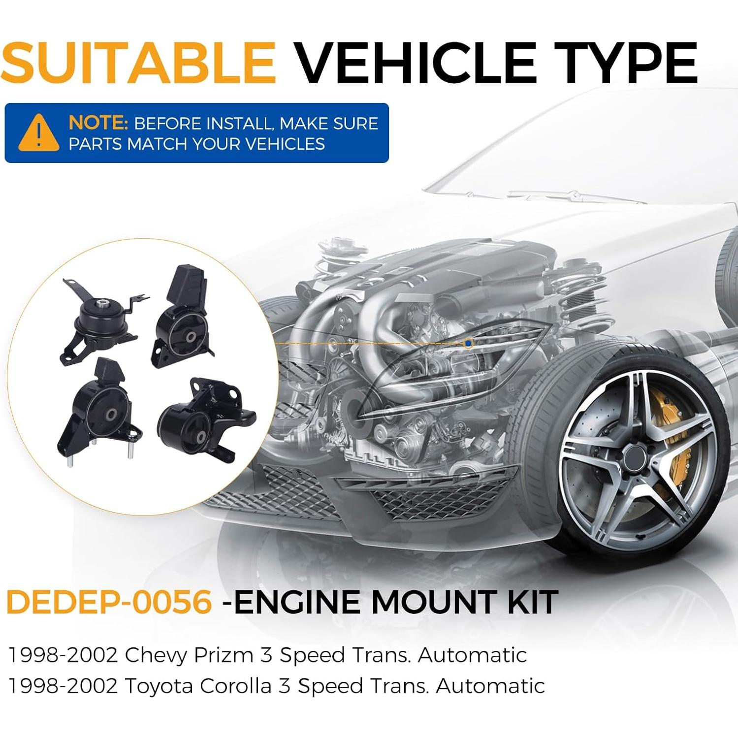 Soporte de Motor PAROD 4PCS para Chevy Prizm/Toyota Corolla 1998-2002