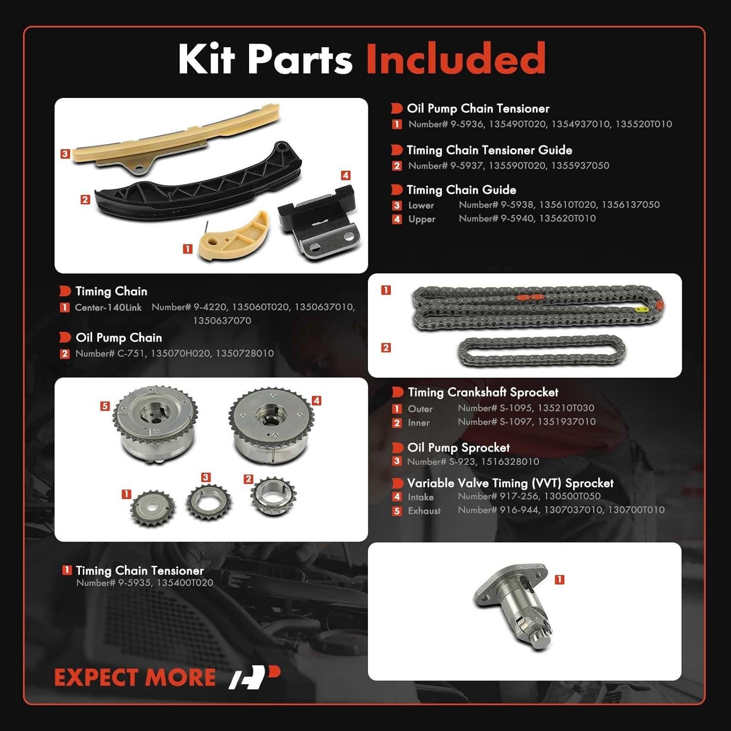 Kit de Cadena de Tiempo A-Premium 12PCS para Toyota y Pontiac