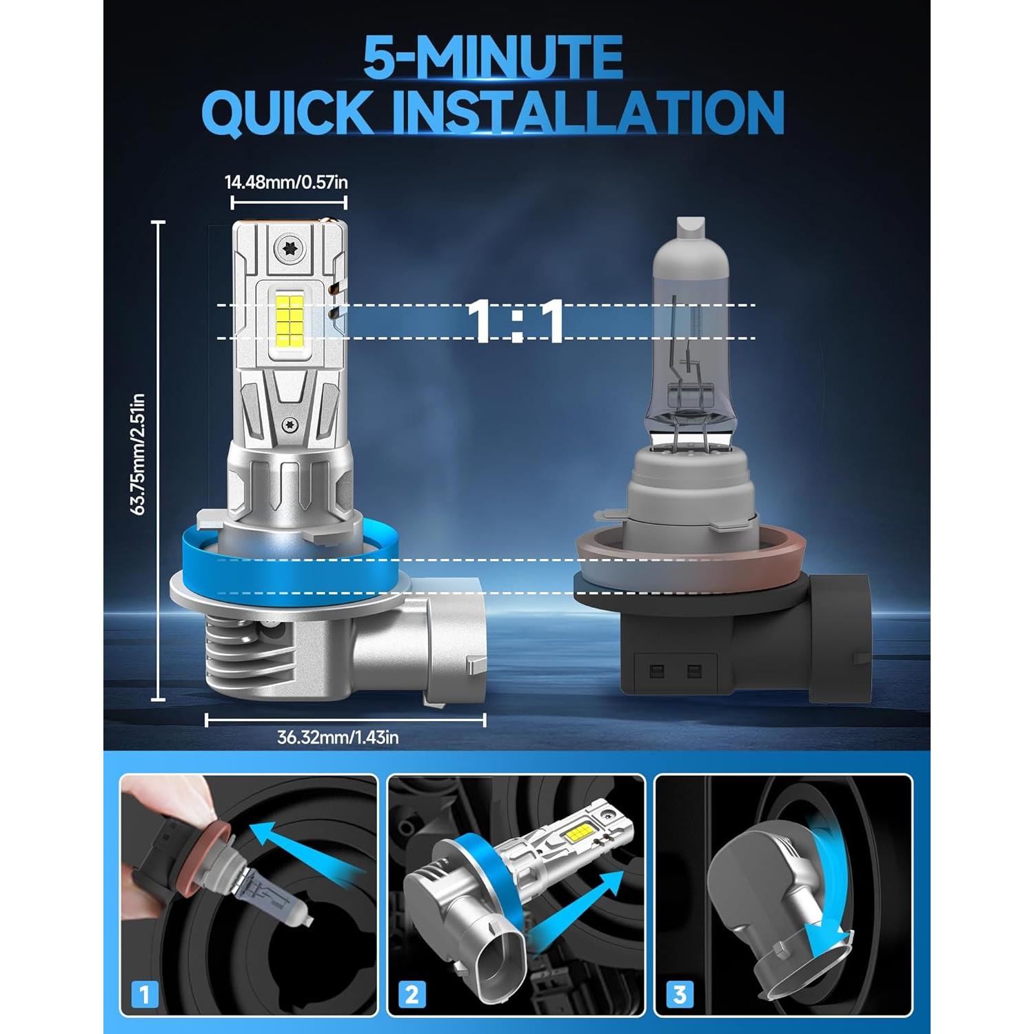 Bombillas de Luz de Niebla ZSTOPCL H11 para Toyota Corolla 2009-2016
