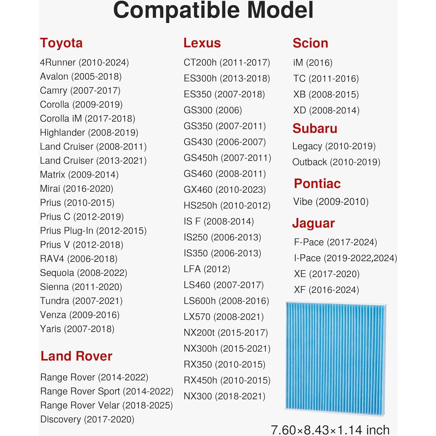 Filtro de Aire de Cabina Puroma TCF285B-S Compatible Toyota y Subaru