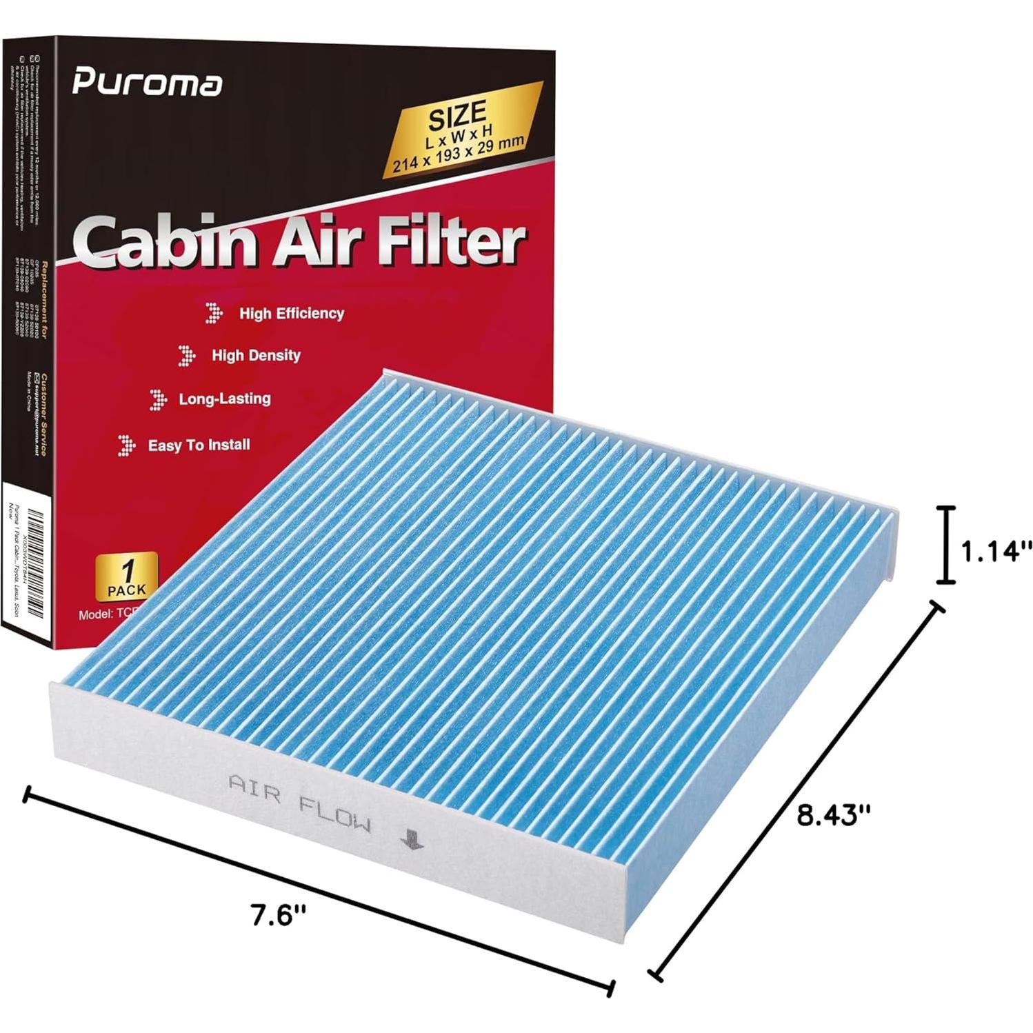 Filtro de Aire de Cabina Puroma TCF285B-S Compatible Toyota y Subaru