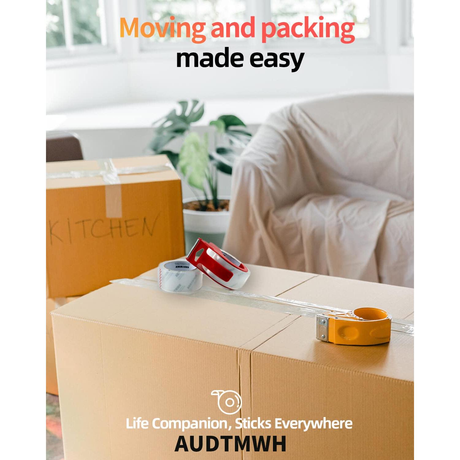 Cinta de Embalaje Transparente AUDTMWH con Dispensador 2 Rollos 87.7 m