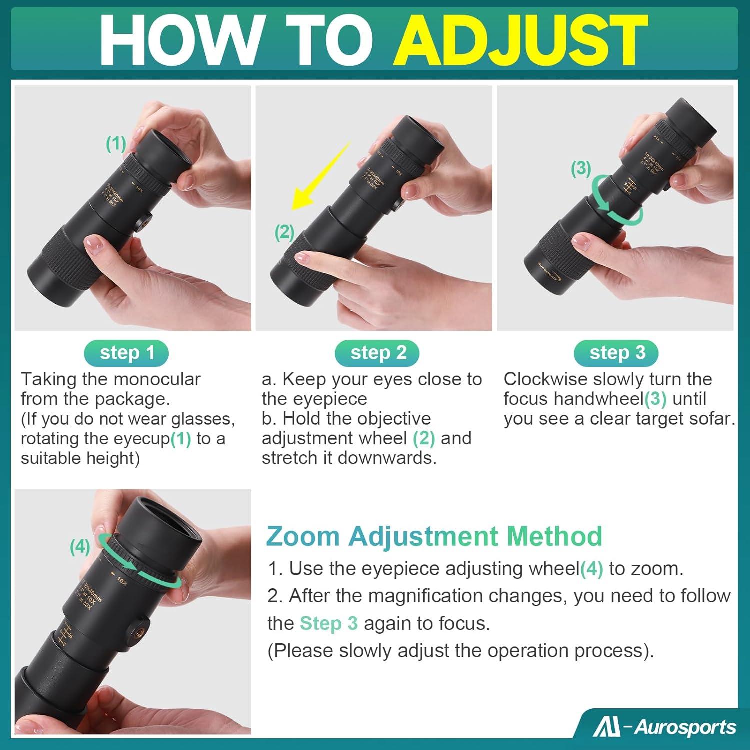 Monóculo Aurosports 10-30x40 Zoom Alta Potencia para Aves