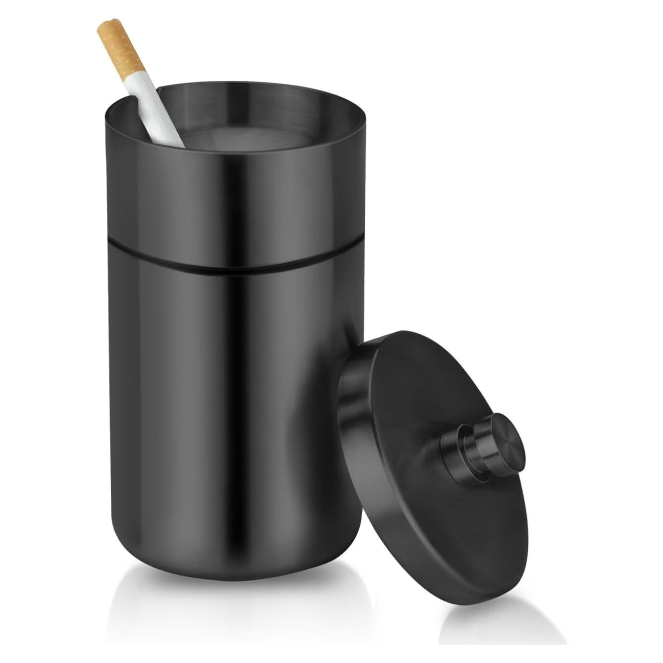 Cenicero de coche portátil Cgaplus acero inoxidable negro