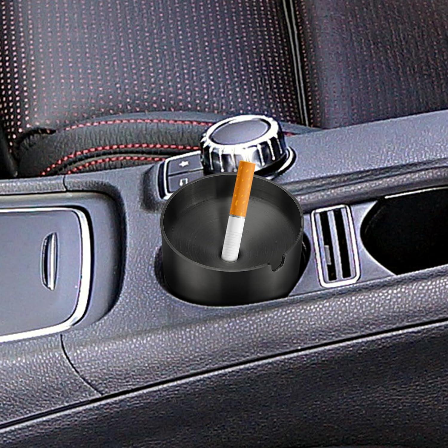 Cenicero de coche portátil Cgaplus acero inoxidable negro