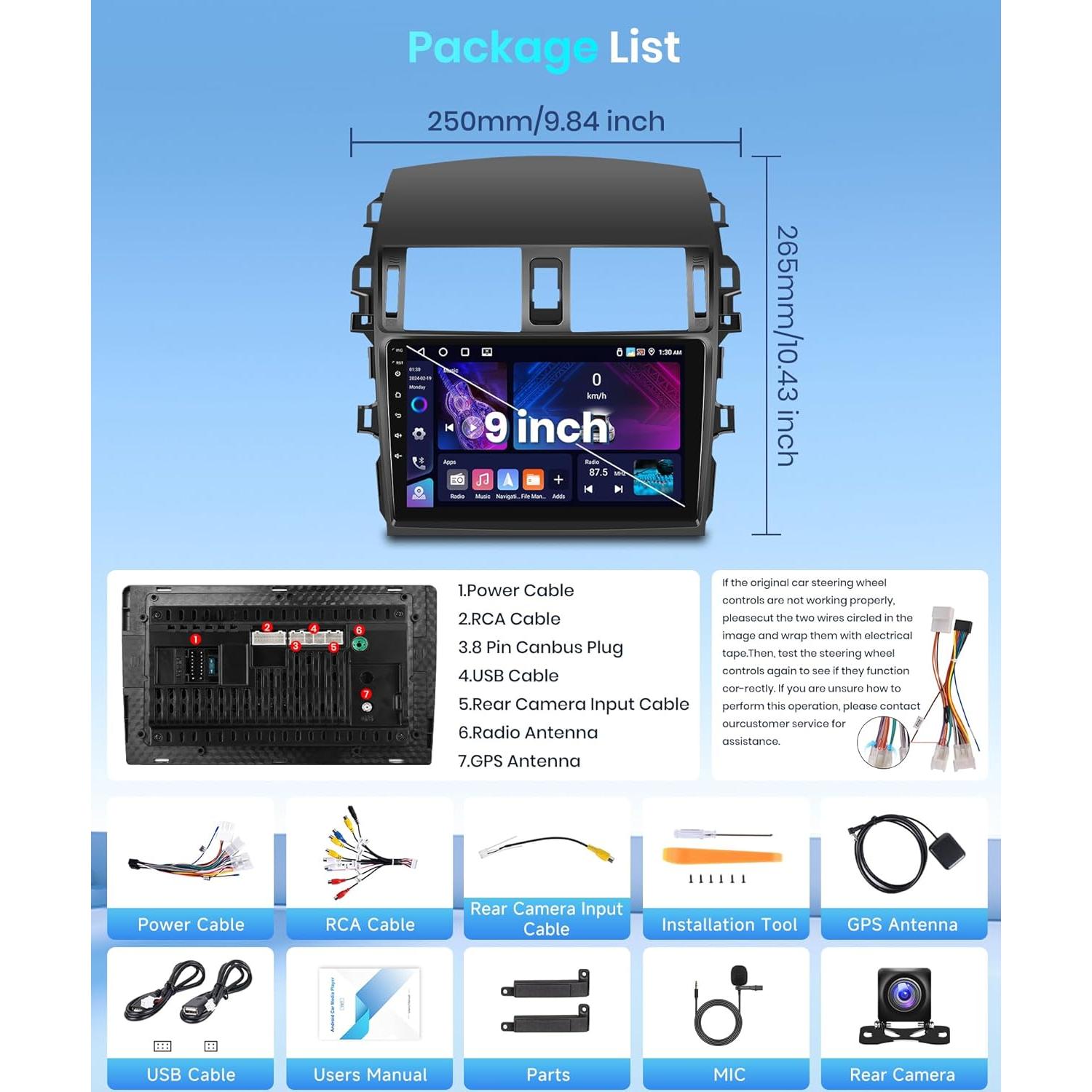 Estéreo Android 4+64G para Toyota Corolla 2009-2013 con CarPlay