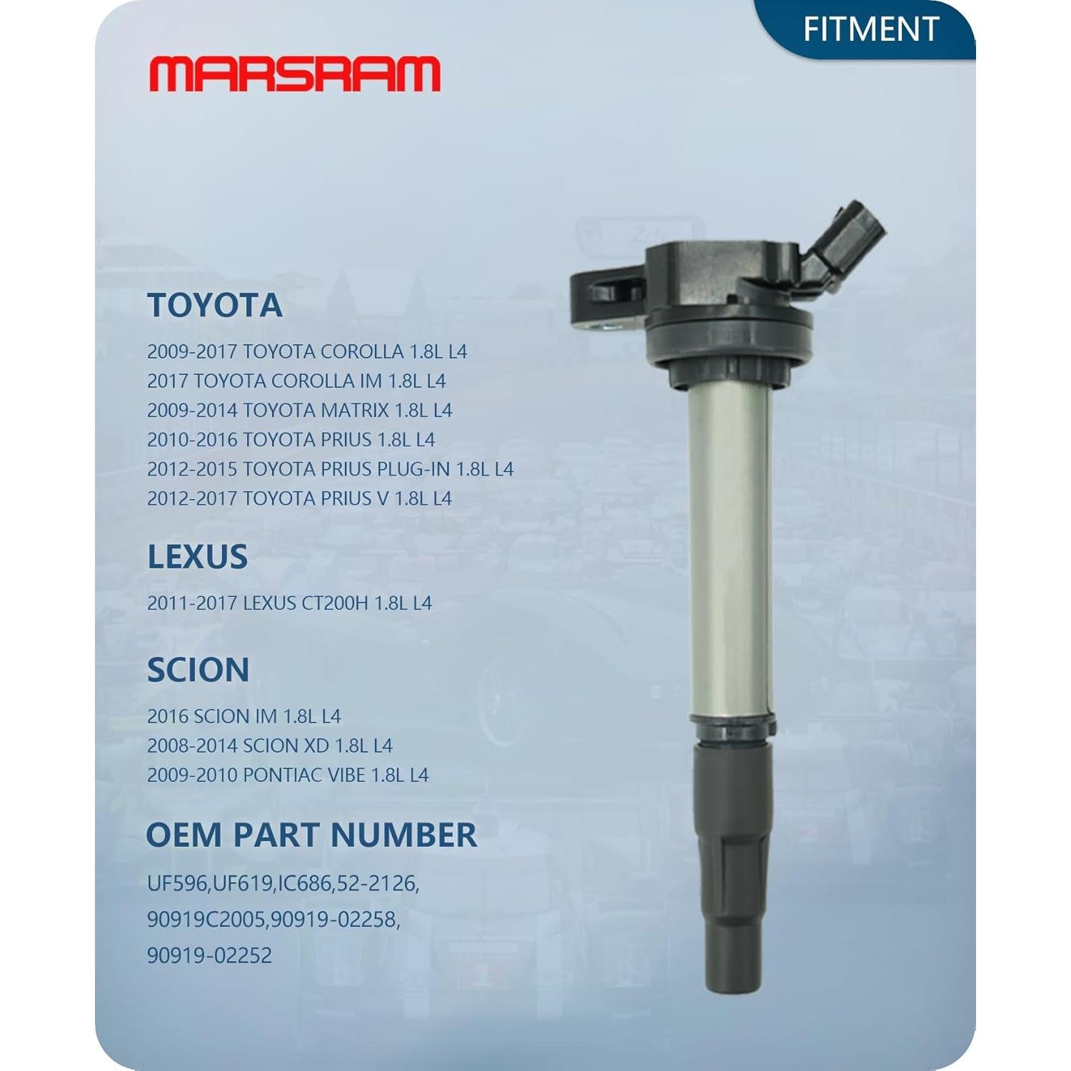 Bobina de Encendido Marsram UF596 para Toyota Corolla 2009-2017