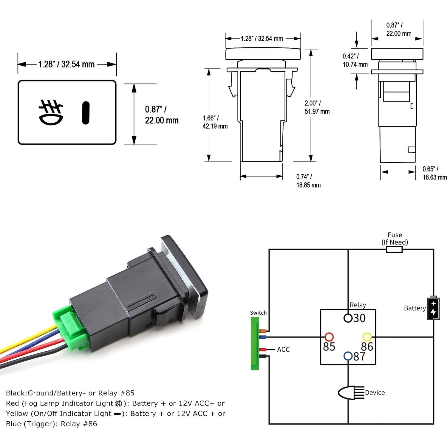 Interruptor de Botón 4 Polos 12V iJDMTOY con LED para Toyota