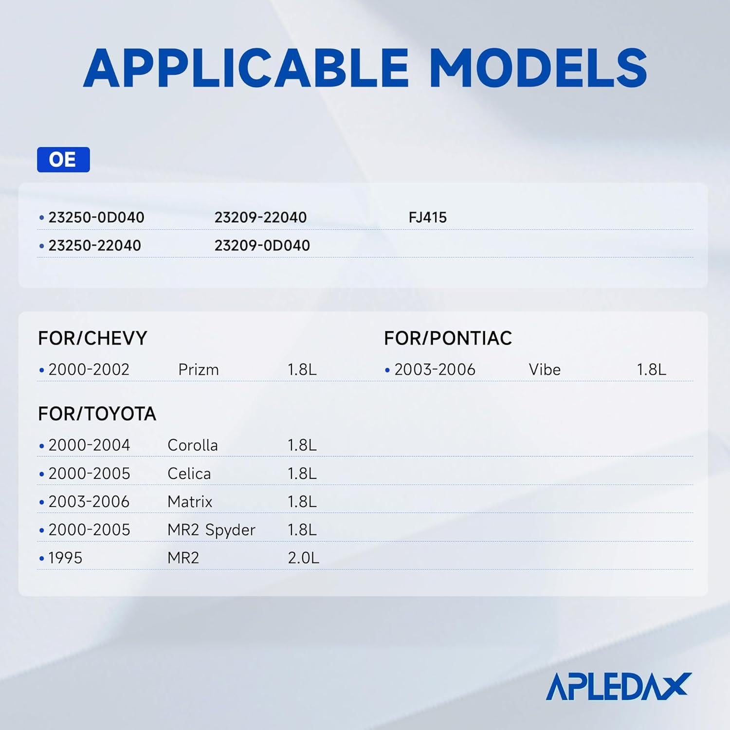 Inyectores de Combustible APLEDAX para Toyota y Chevy 1.8L 2.0L