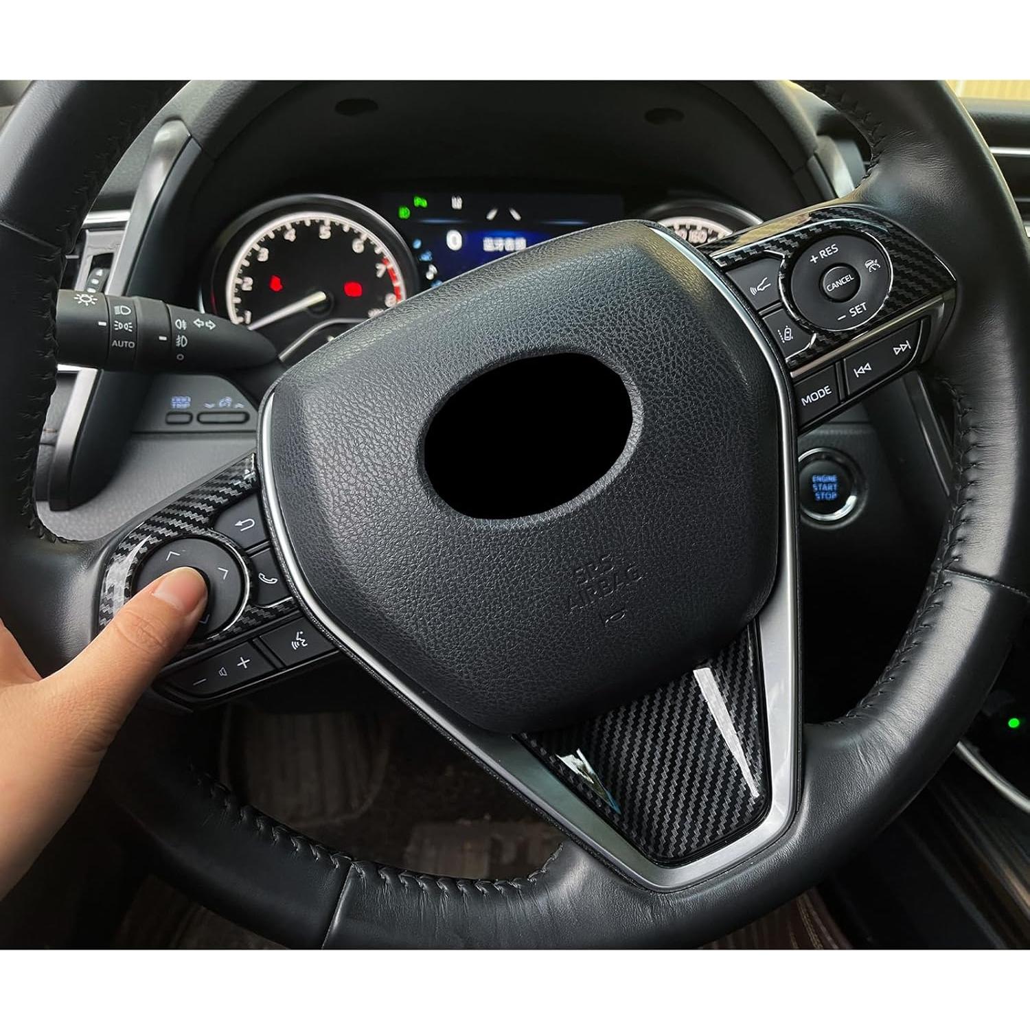 3 Piezas Cubierta Botón Volante ABS Fibra Carbono Toyota