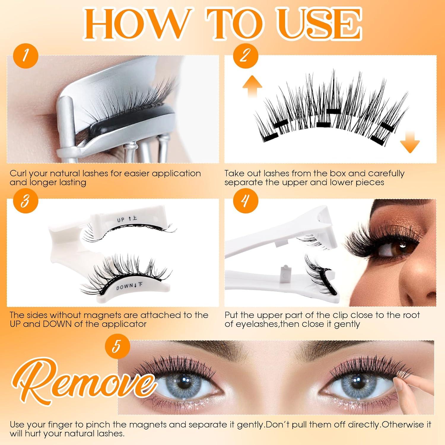 GEMERRY Kit de Pestañas Magnéticas 2 Pares con Aplicador