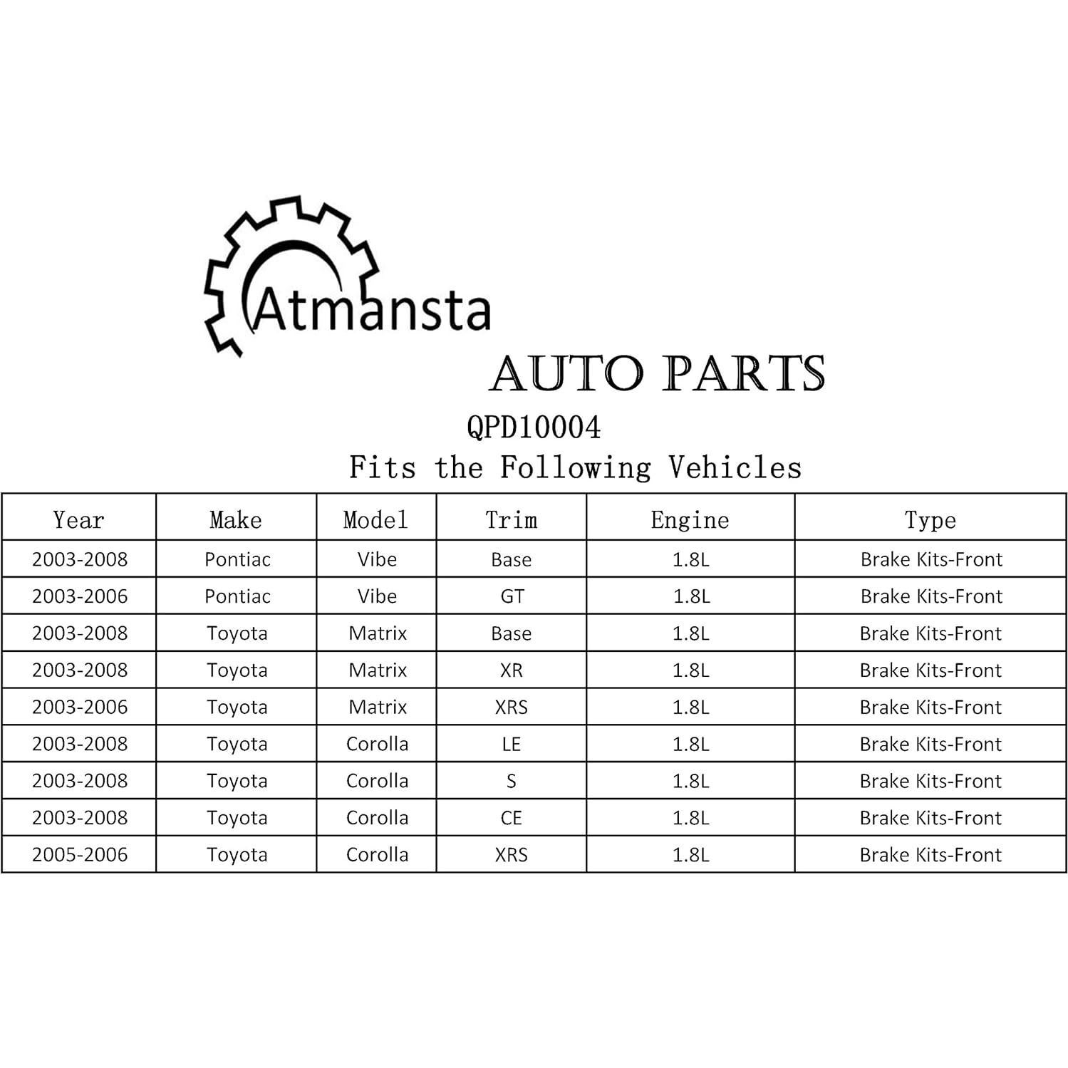 Discos de Freno Delanteros Perforados y Pastillas Cerámicas Atmansta para Toyota Corolla 2003-2008