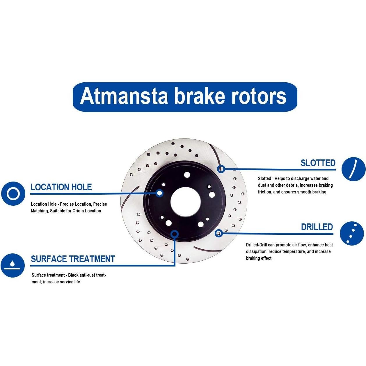 Discos de Freno Delanteros Perforados y Pastillas Cerámicas Atmansta para Toyota Corolla 2003-2008