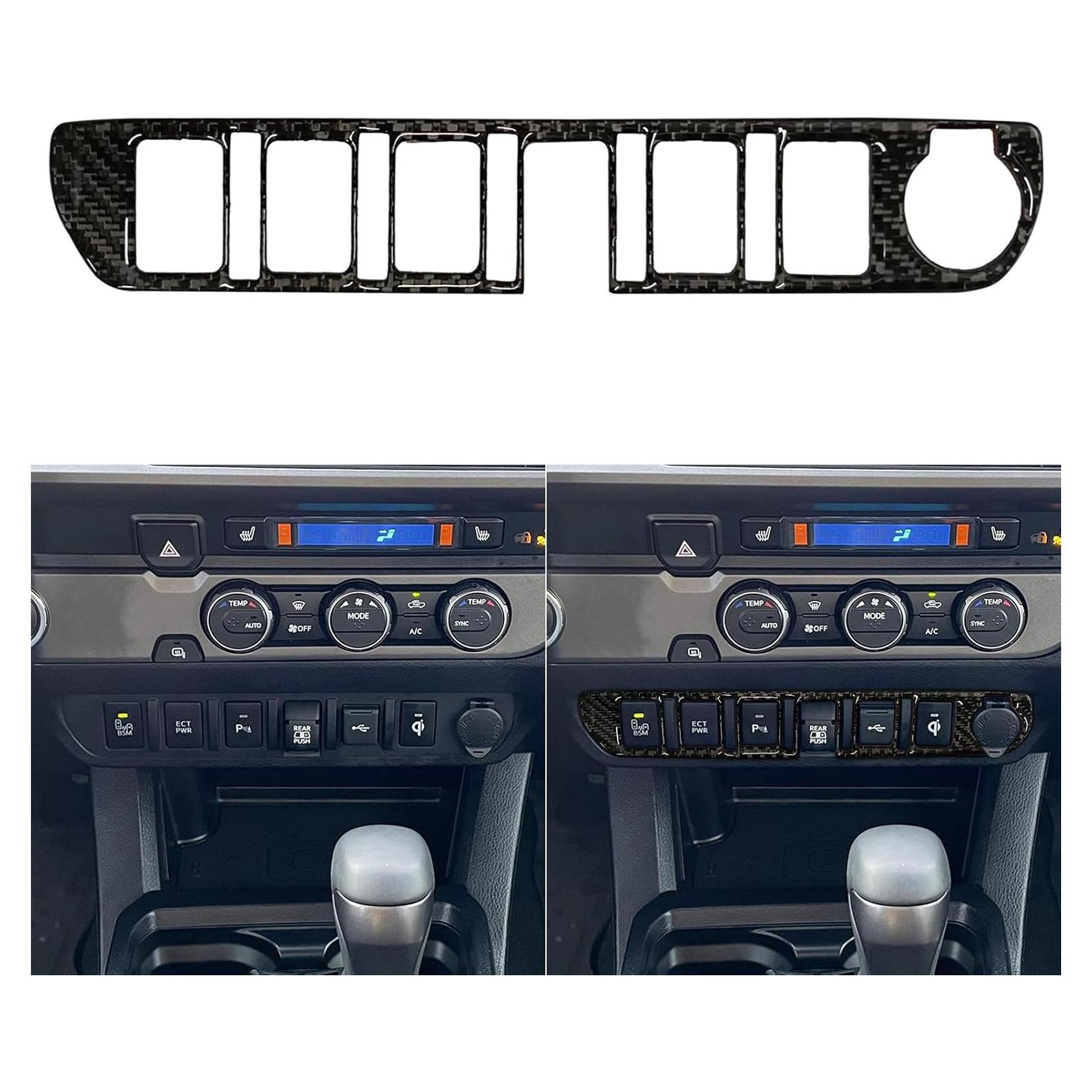 NVCNX Real Carbon Fiber Compatible with Toyota Tacoma 2018-2023 2019 2020 2021 2022 Accessories Car Cigarette Lighter Panel Cover Interior Trim Sticker Decal Black 1PC - C