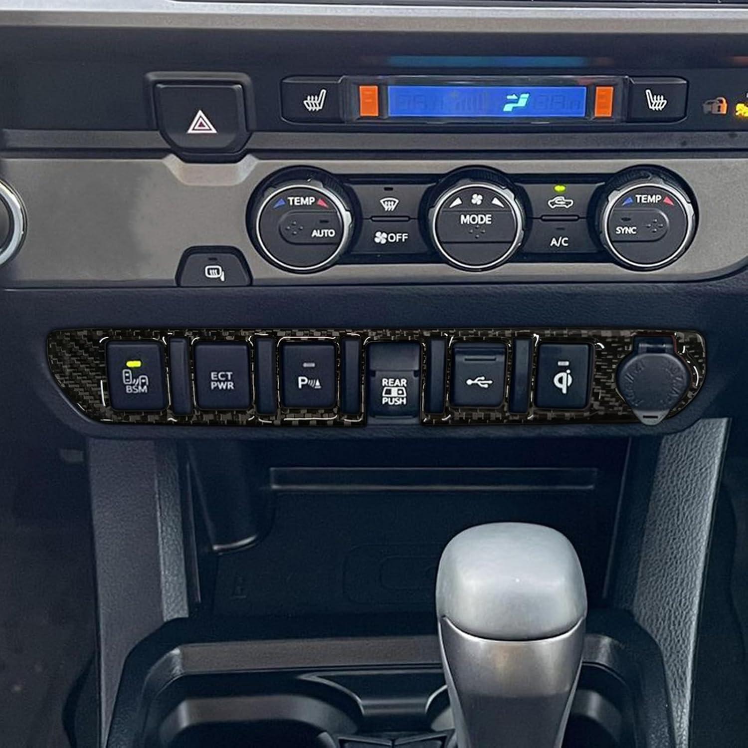 NVCNX Real Carbon Fiber Compatible with Toyota Tacoma 2018-2023 2019 2020 2021 2022 Accessories Car Cigarette Lighter Panel Cover Interior Trim Sticker Decal Black 1PC - C