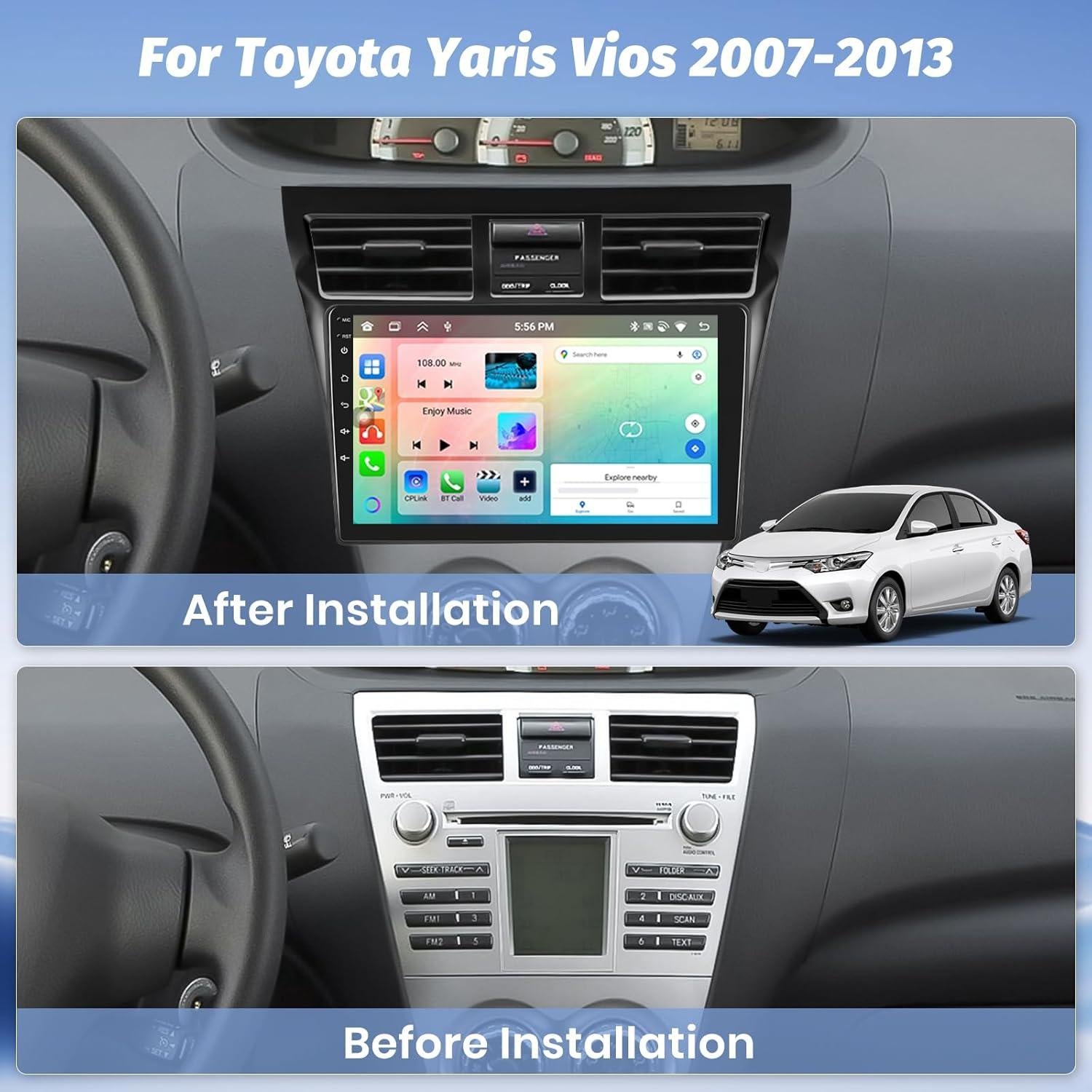 Radio de Coche Android Roinvou para Toyota Yaris 2007-2012 9"