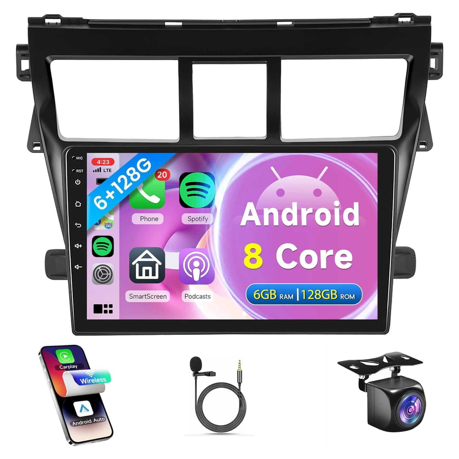 Estéreo de Coche Rimoody 9" Android 8 Core 6GB+128GB para Toyota Yaris 2007-2013