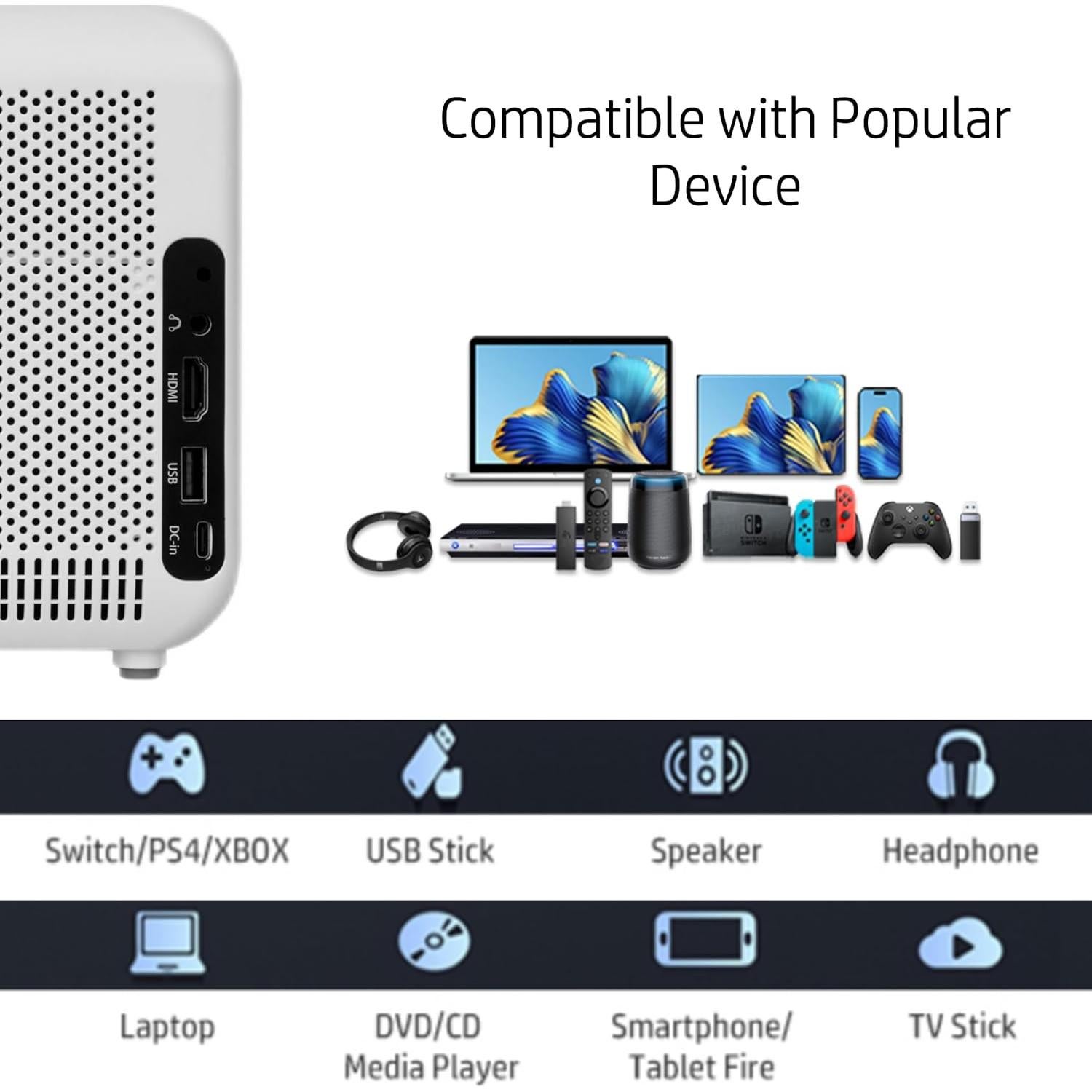 Proyector HP CC180W Promo 3 en 1 HD + Pantalla 84"