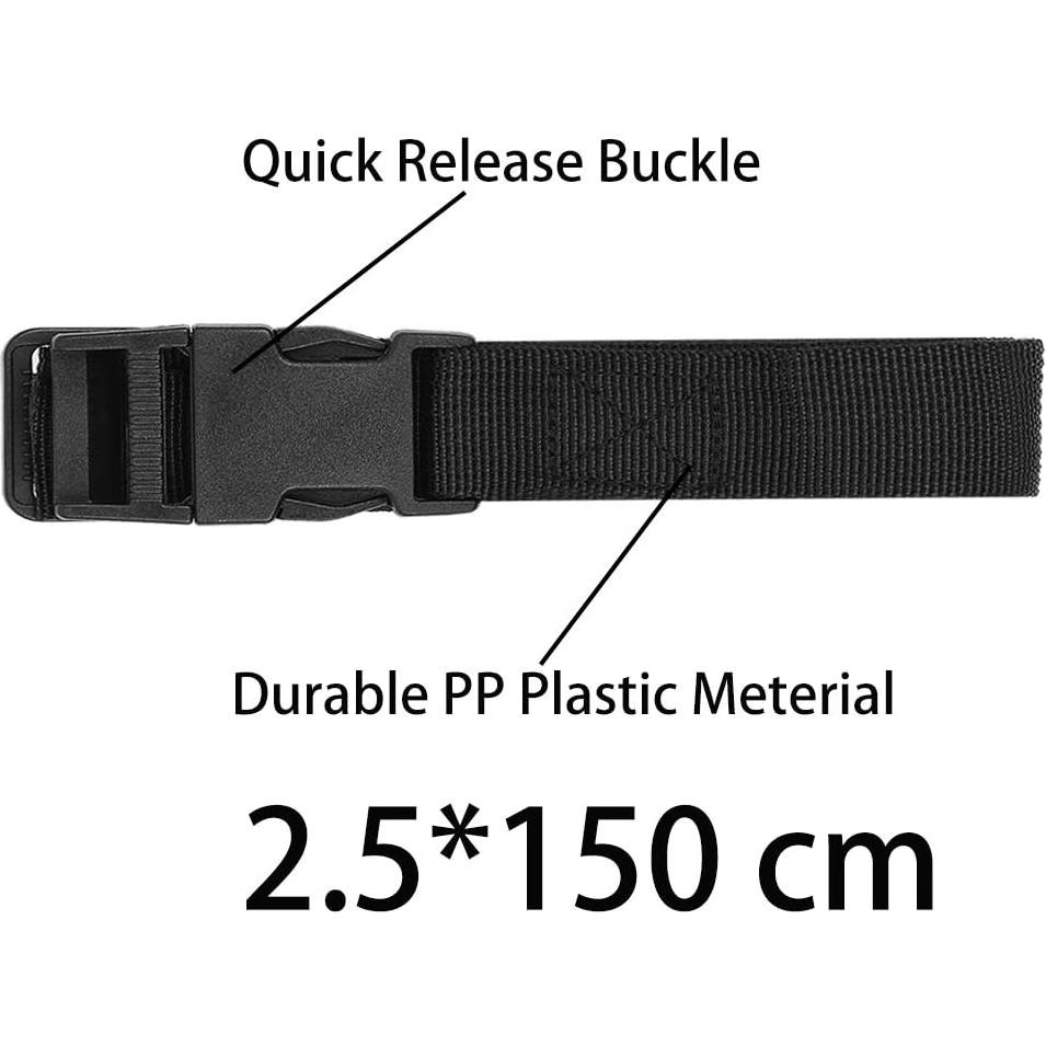 6 Correas de Equipaje AROGEAR Nylon 150cm Negro Hebilla Rápida