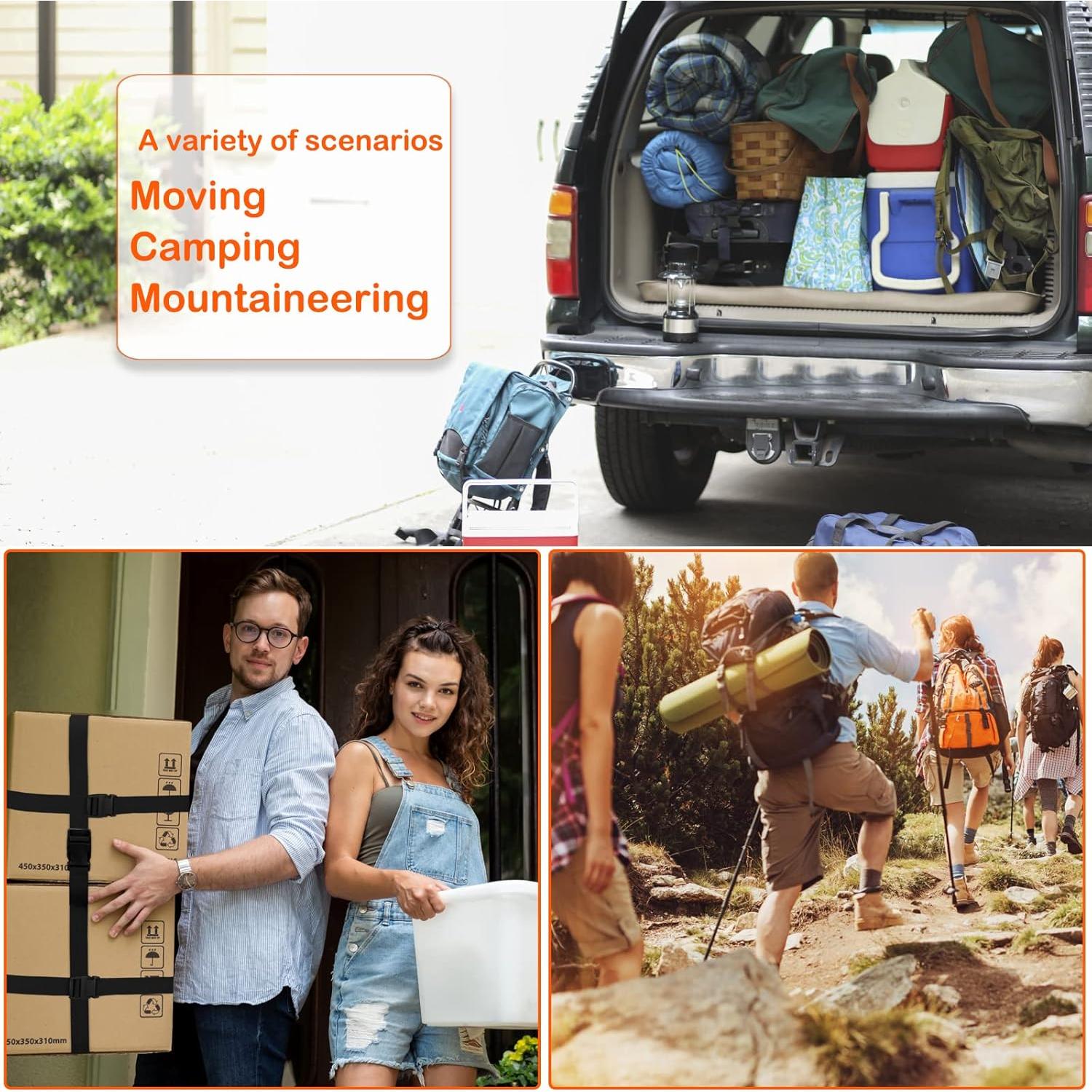 6 Correas de Equipaje AROGEAR Nylon 150cm Negro Hebilla Rápida