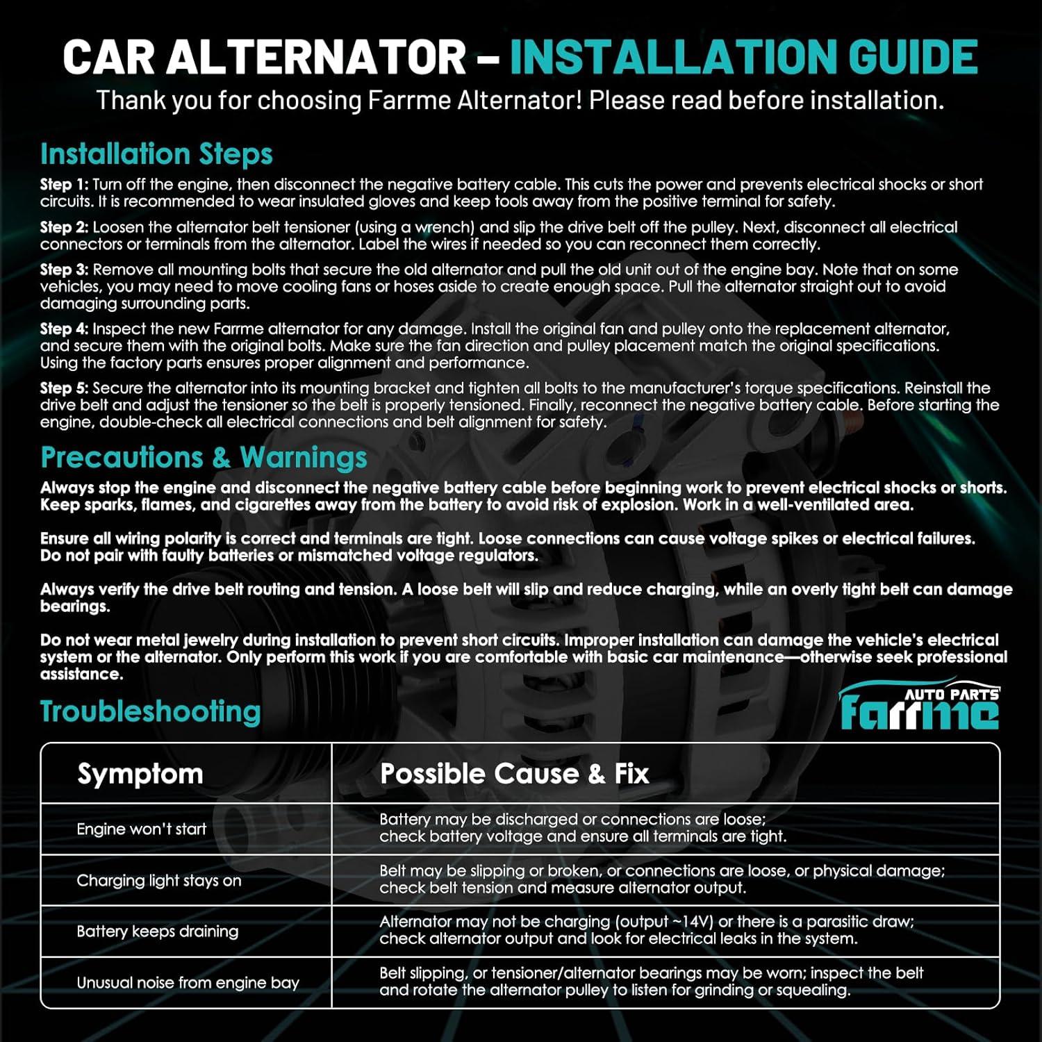 Alternador Farrme 11203 80A para Toyota Yaris 2006-2014