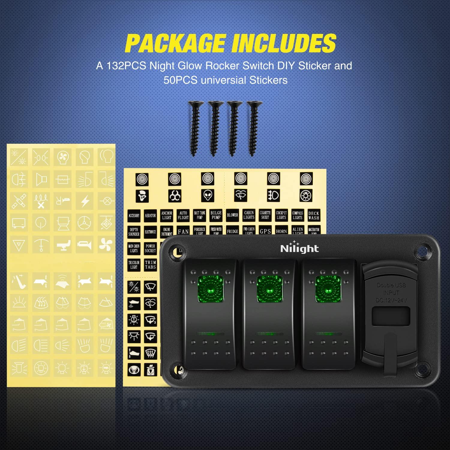 Panel de Interruptores Rocker Nilight 3 Gang con Cargador USB 4.8A