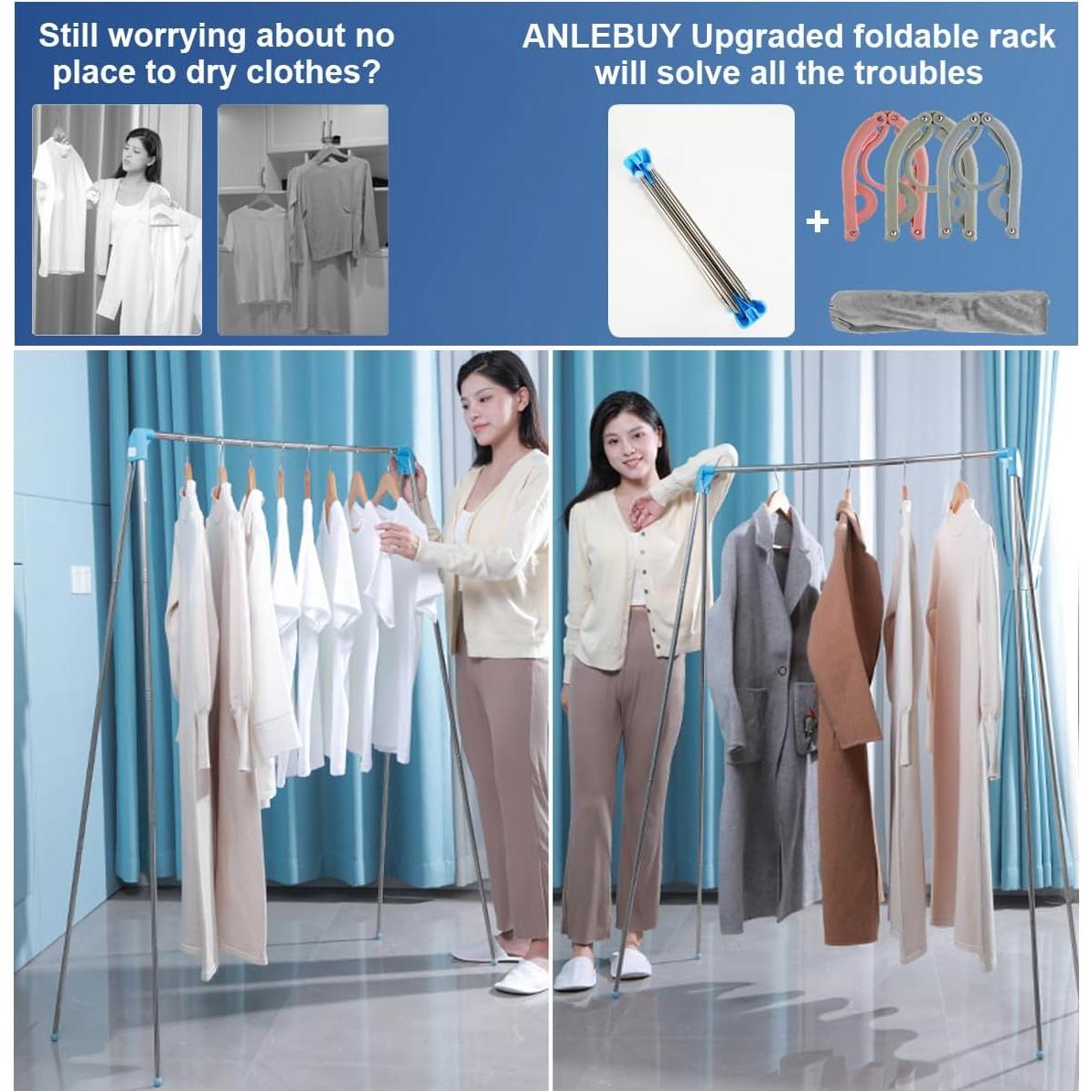 Perchero Plegable ANLEBUY Azul con 3 Perchas para Viaje