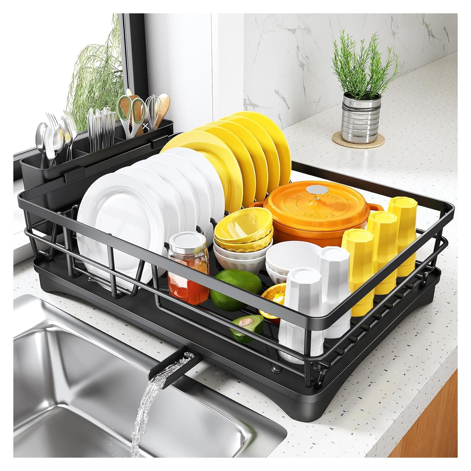 Escurridor de Platos SNTD Negro con Soporte para Utensilios