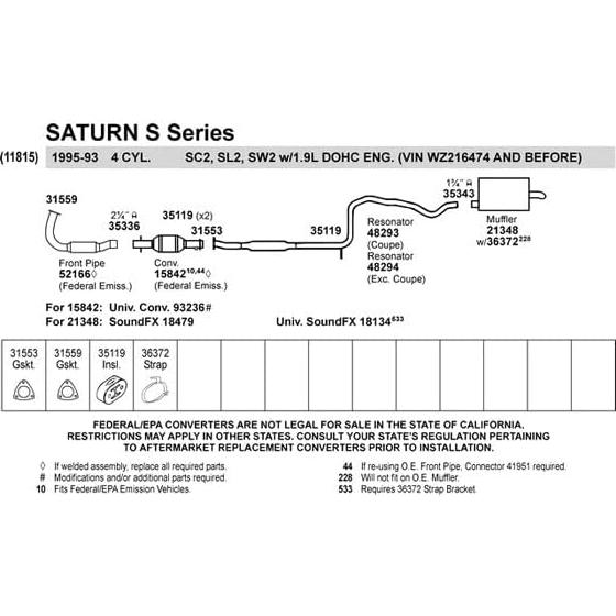 Resonador de Escape Walker 48294 para Toyota Camry 1.75"