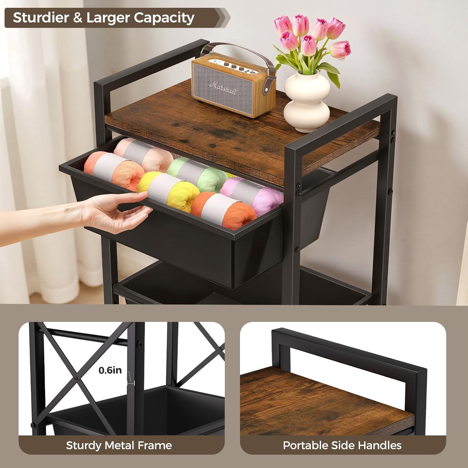 Carro de Almacenamiento Rodante Time Forest 3 Niveles Negro