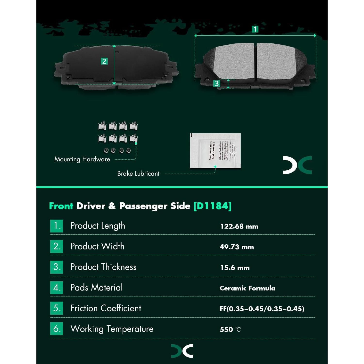 Pastillas de Freno Cerámicas Delanteras SCITOO D1184-8538 para Toyota Yaris 2006-2018