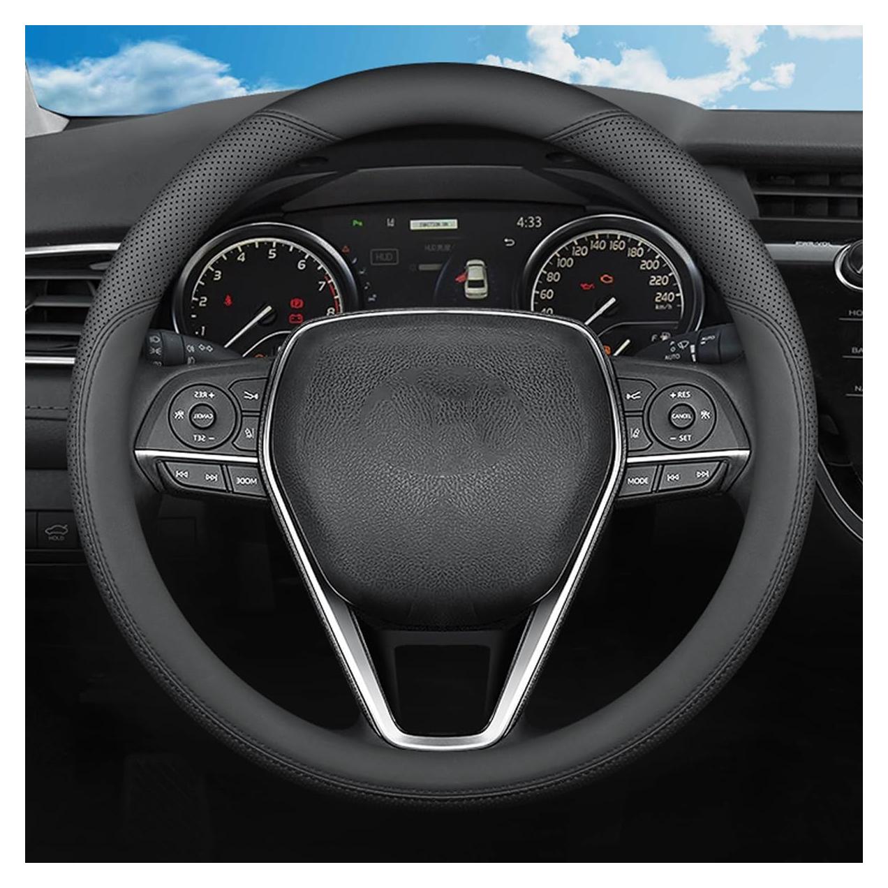 Funda de Volante SZYUCHEN para Toyota 14.5-15 Pulgadas Cuero Negro