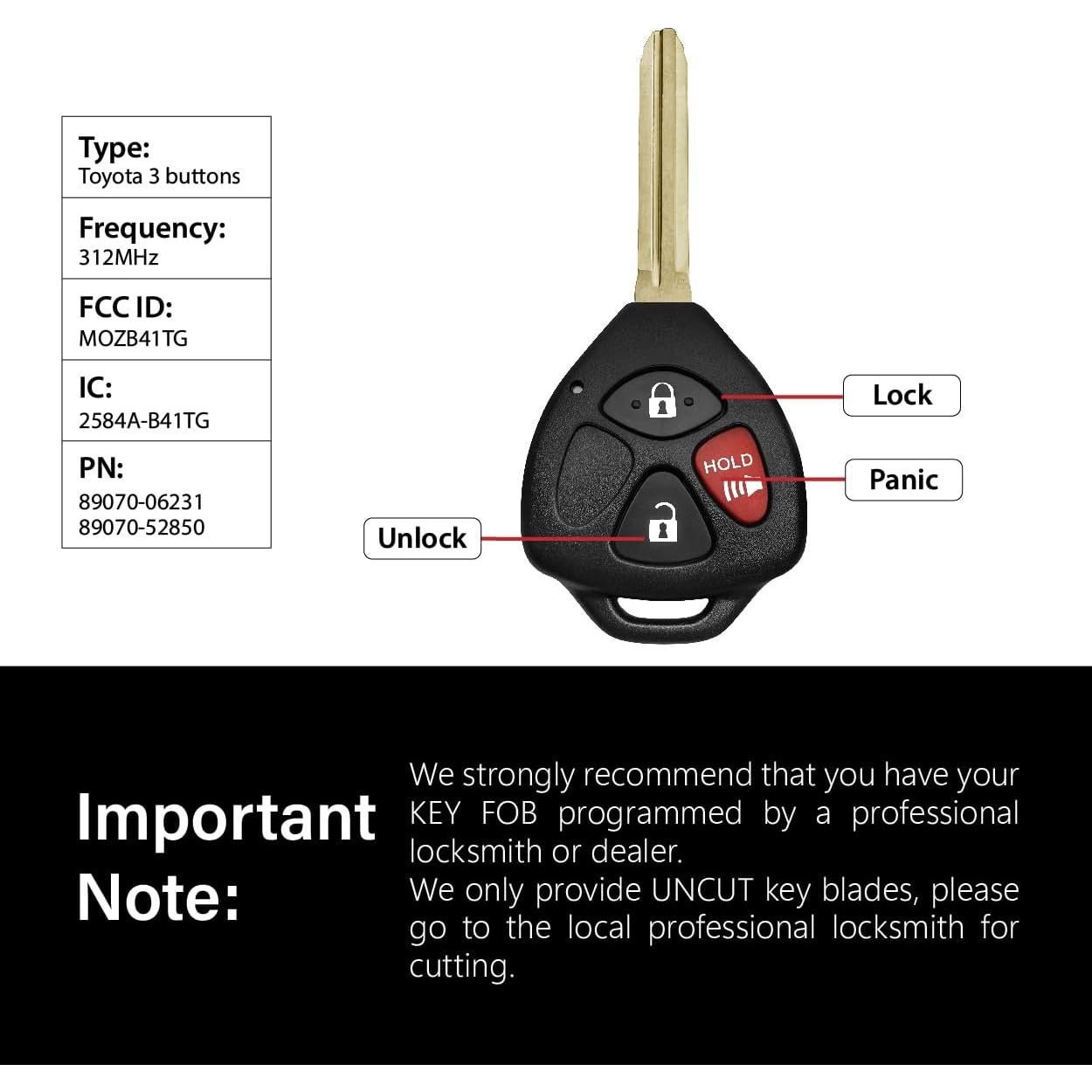 Control Remoto Llave Toyota Scion MOZB41TG 3 Botones 312MHz