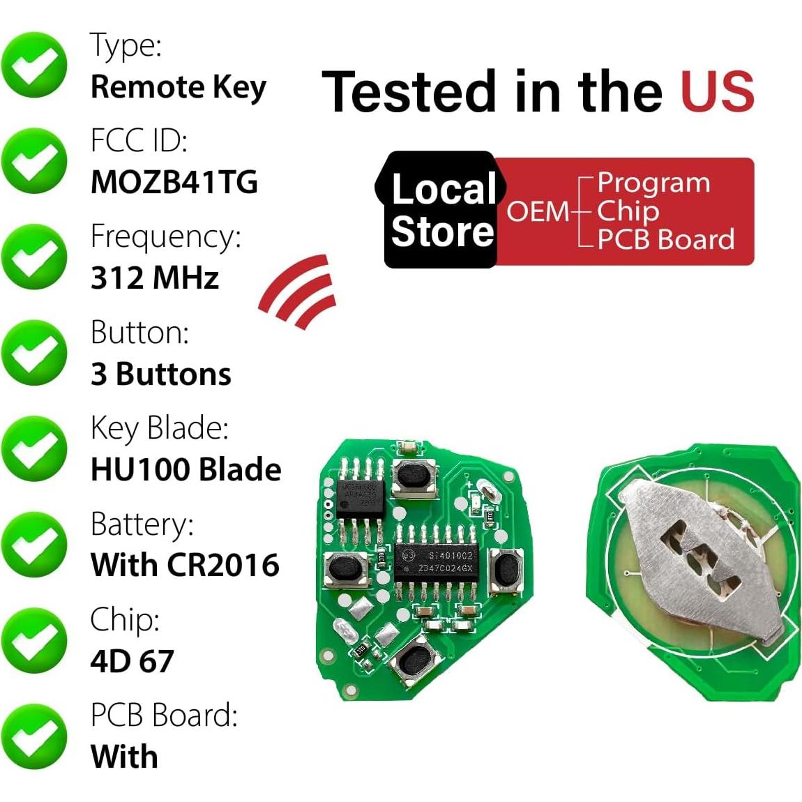 Control Remoto Llave Toyota Scion MOZB41TG 3 Botones 312MHz