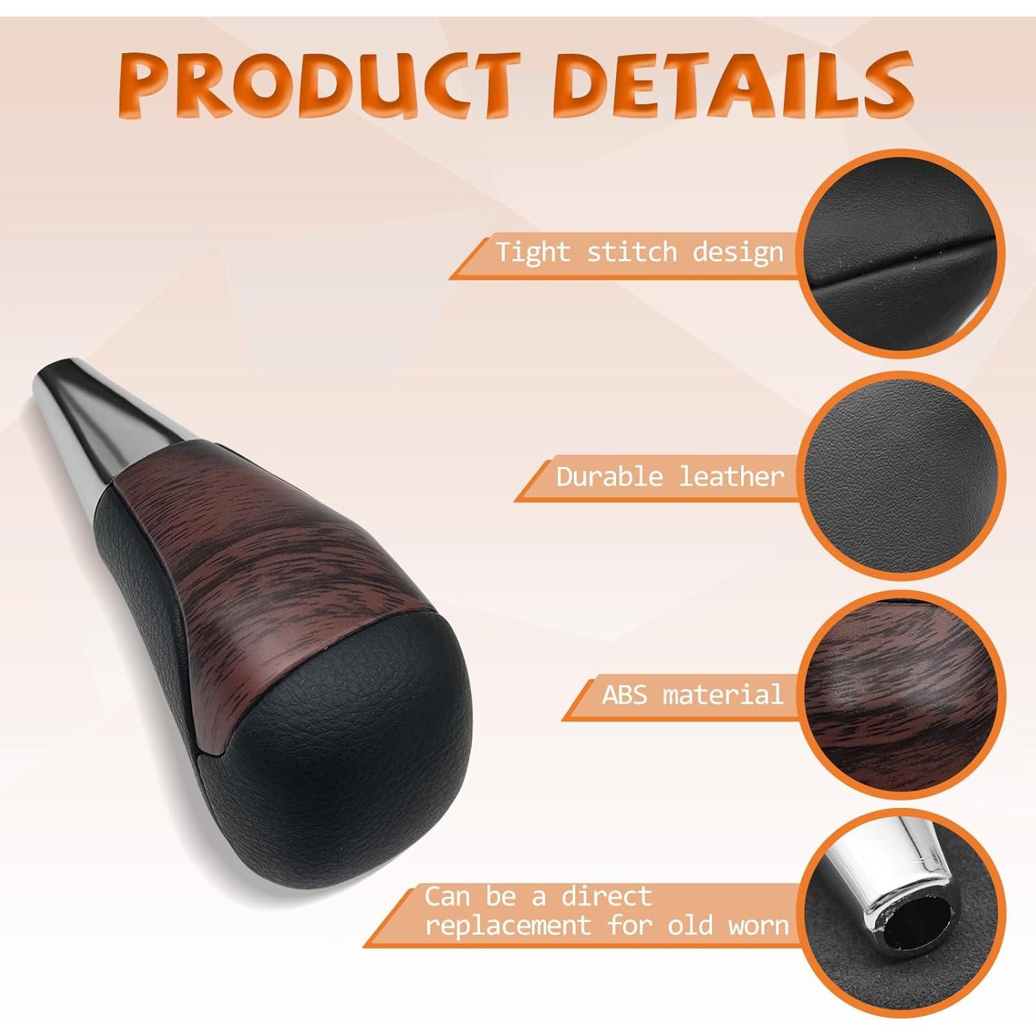 Perilla de Cambio de Marchas VKGUG de Madera y Cuero Negro