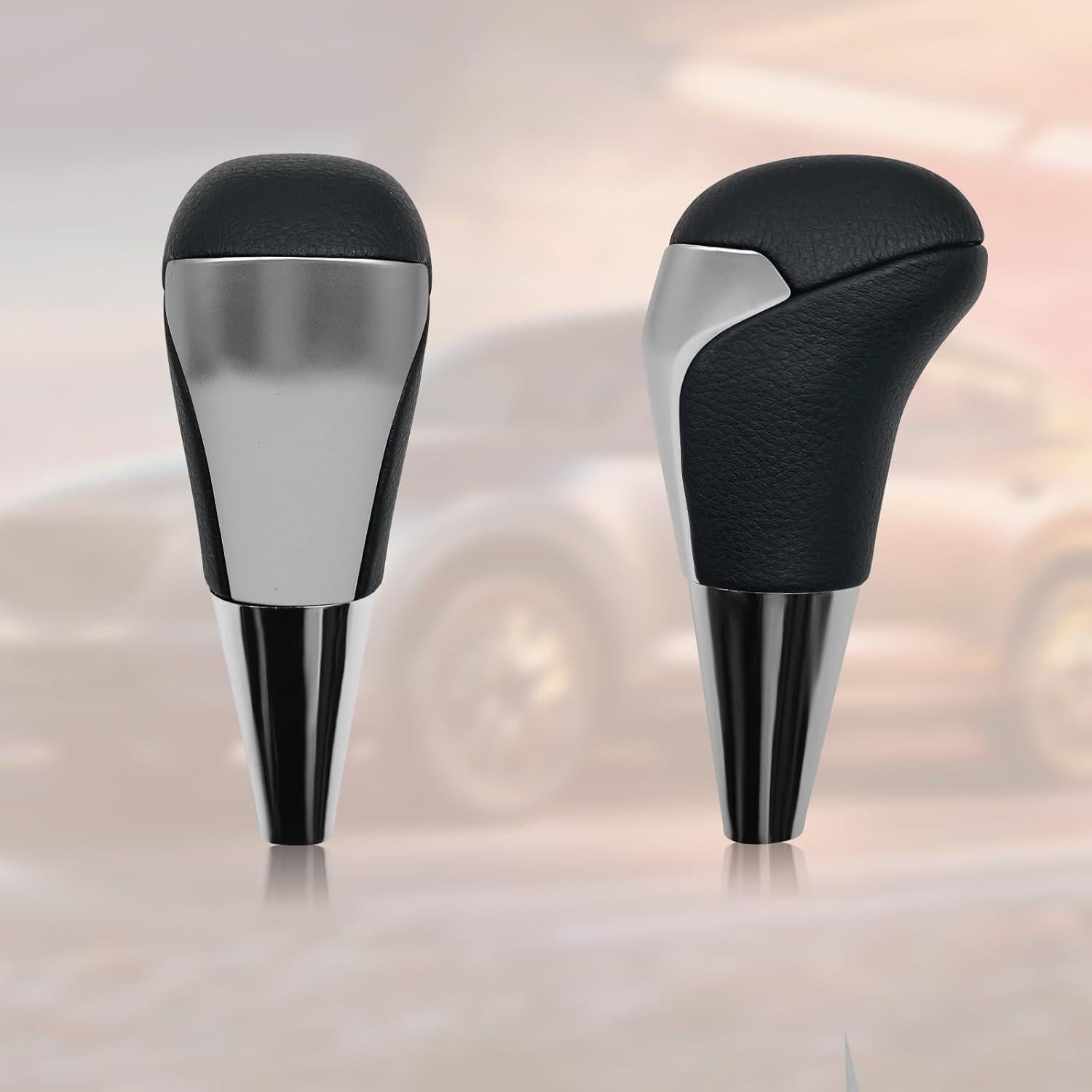 Perilla de Cambio de Marchas VKGUG Cuero Negro Plateado para Toyota