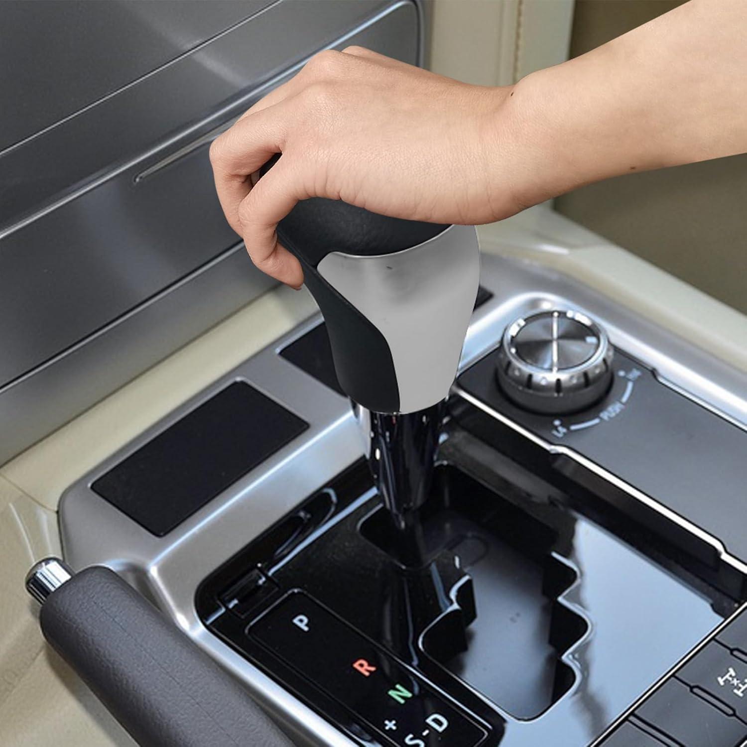 Perilla de Cambio de Marchas VKGUG Cuero Negro Plateado para Toyota