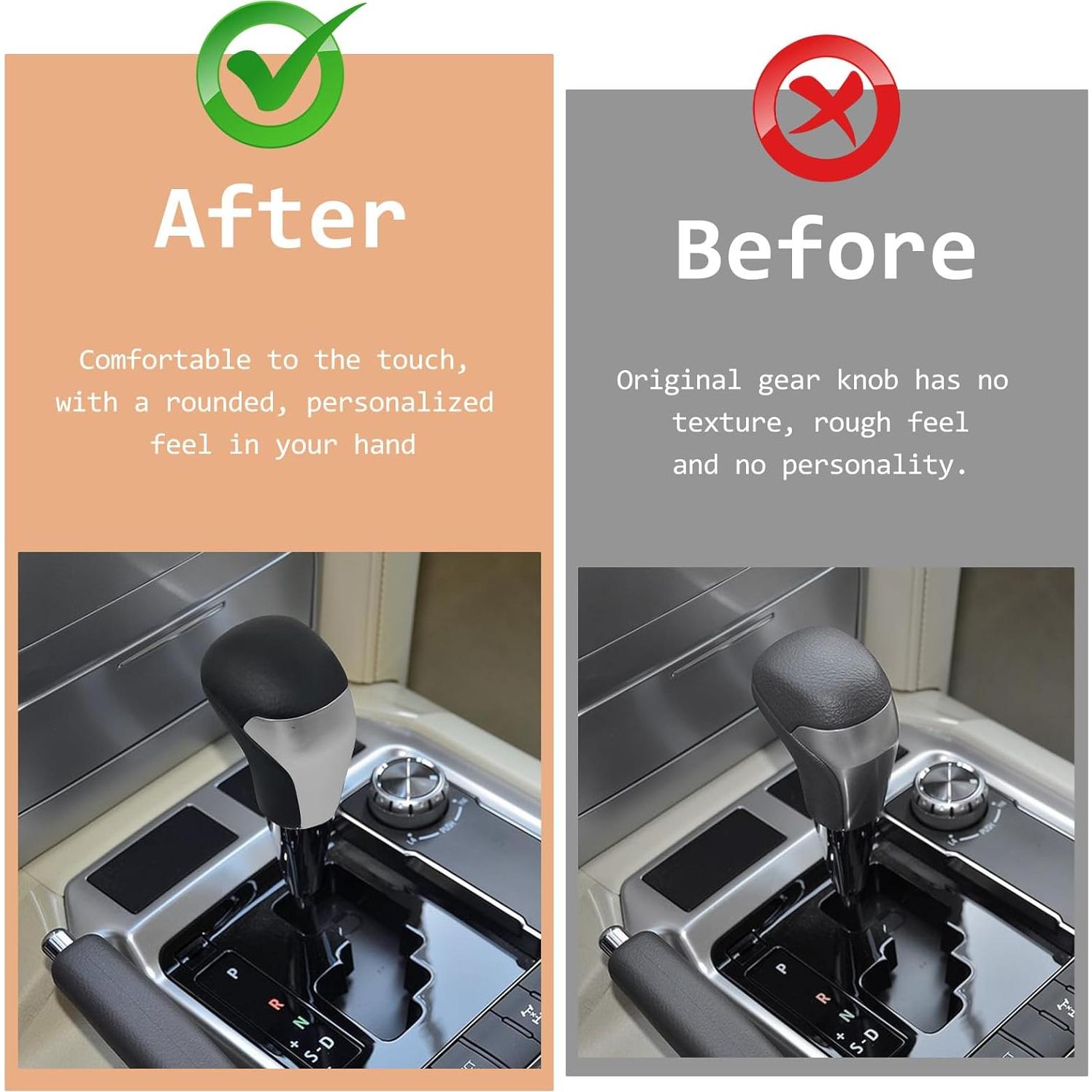 Perilla de Cambio de Marchas VKGUG Cuero Negro Plateado para Toyota