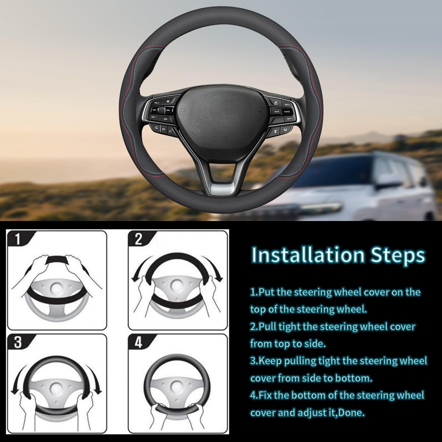 Cubierta de Volante XHRING para Toyota 14.5-15" Cuero