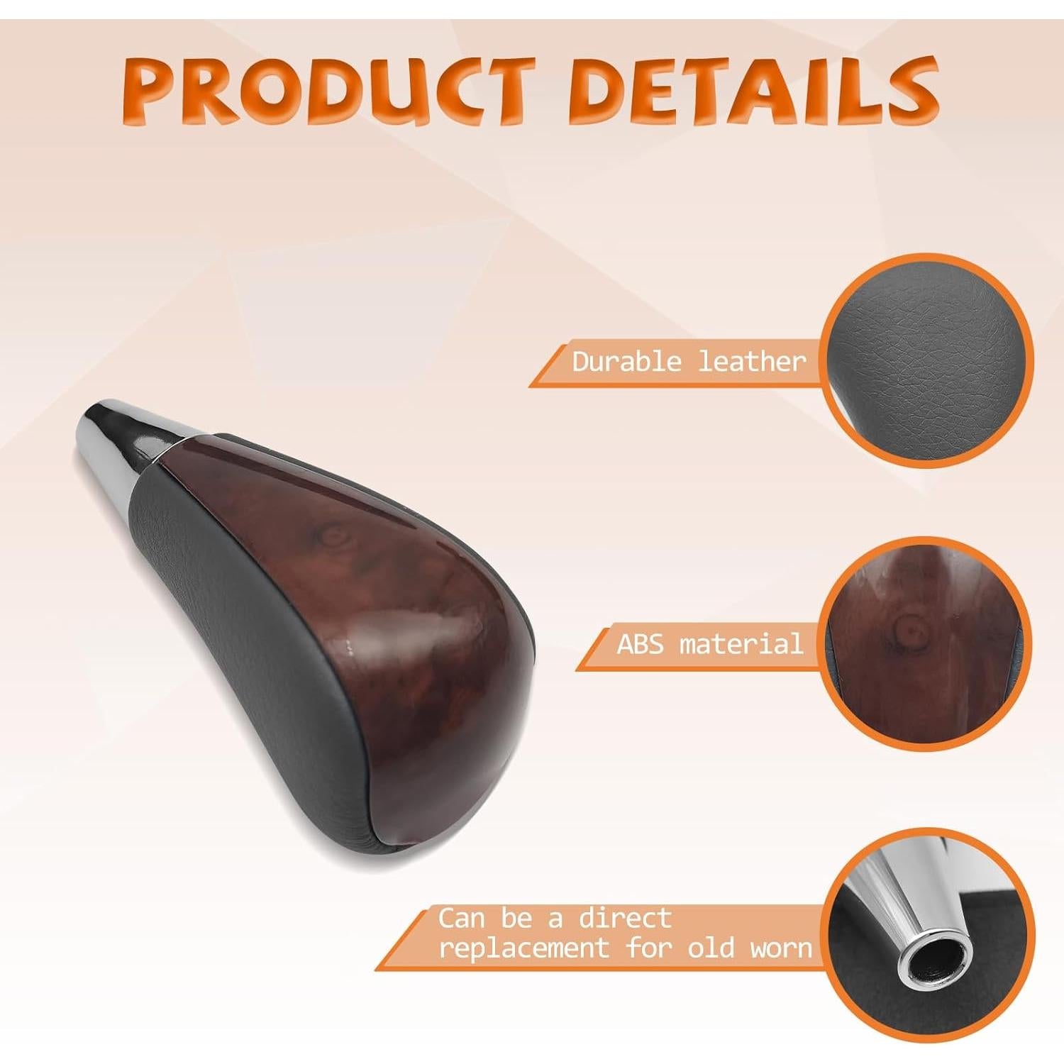 Perilla de Cambio de Marchas VKGUG Cuero Gris y Madera de Nogal