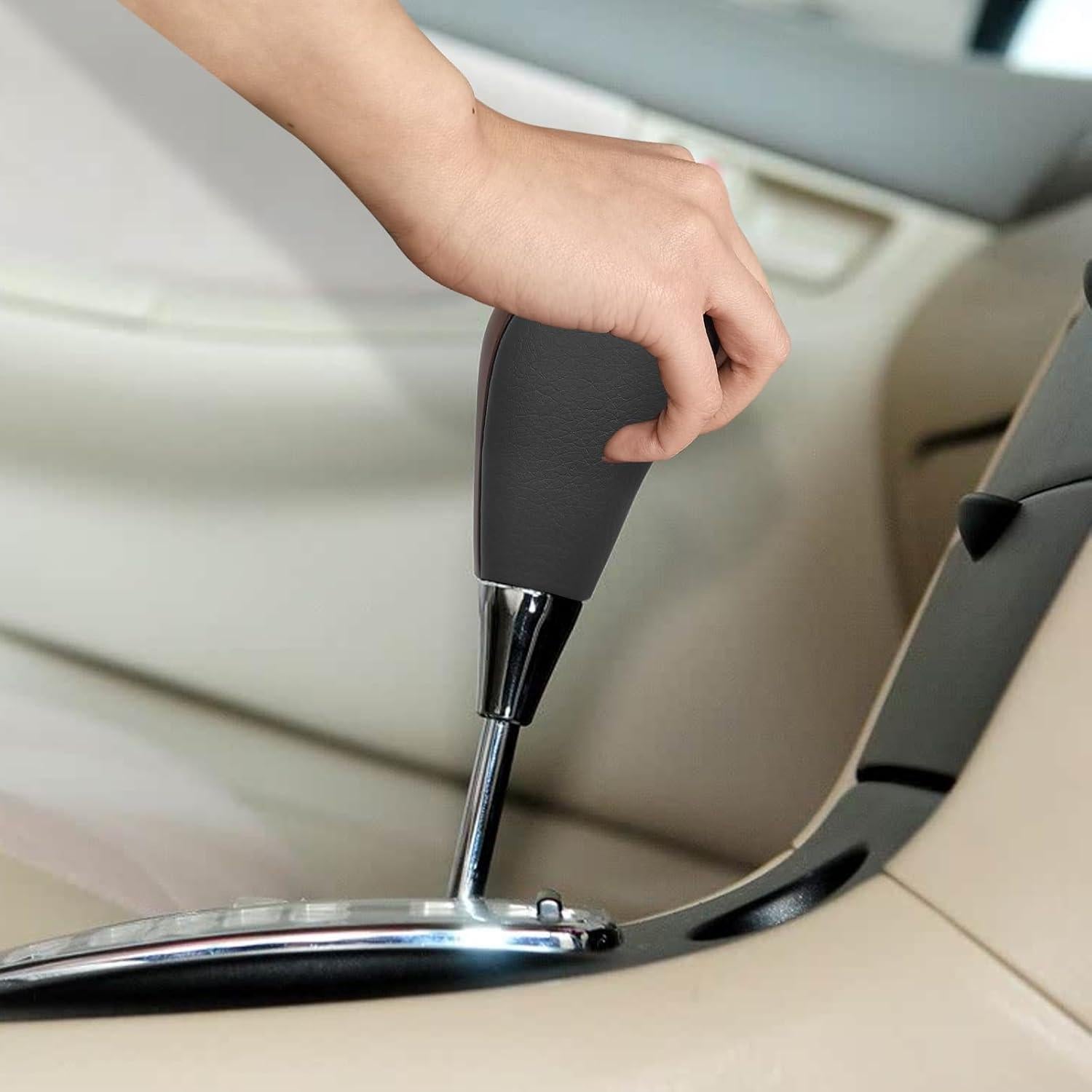 Perilla de Cambio de Marchas VKGUG Cuero Gris y Madera de Nogal