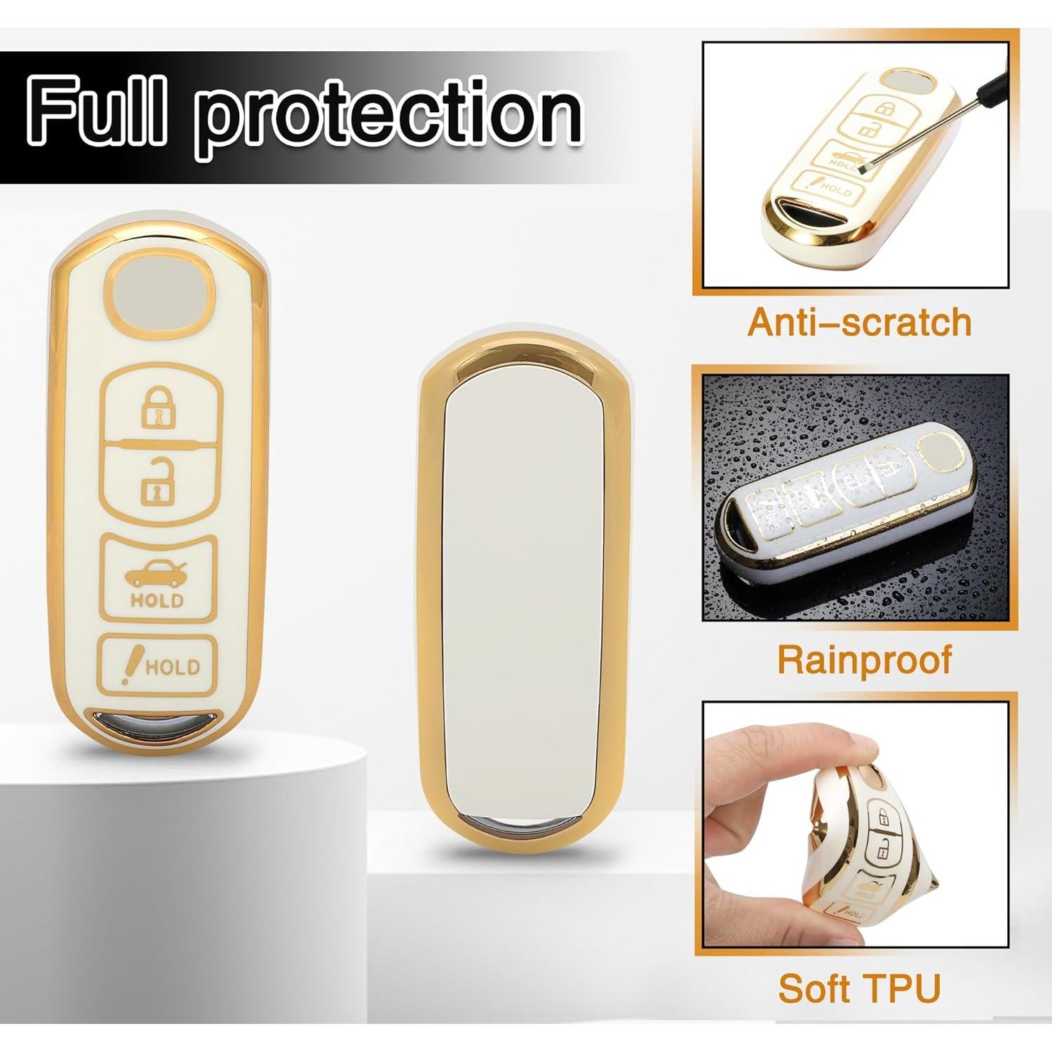 Cubierta de Llave TOMALL para Mazda 3 6 CX-3 4 Botones Blanco