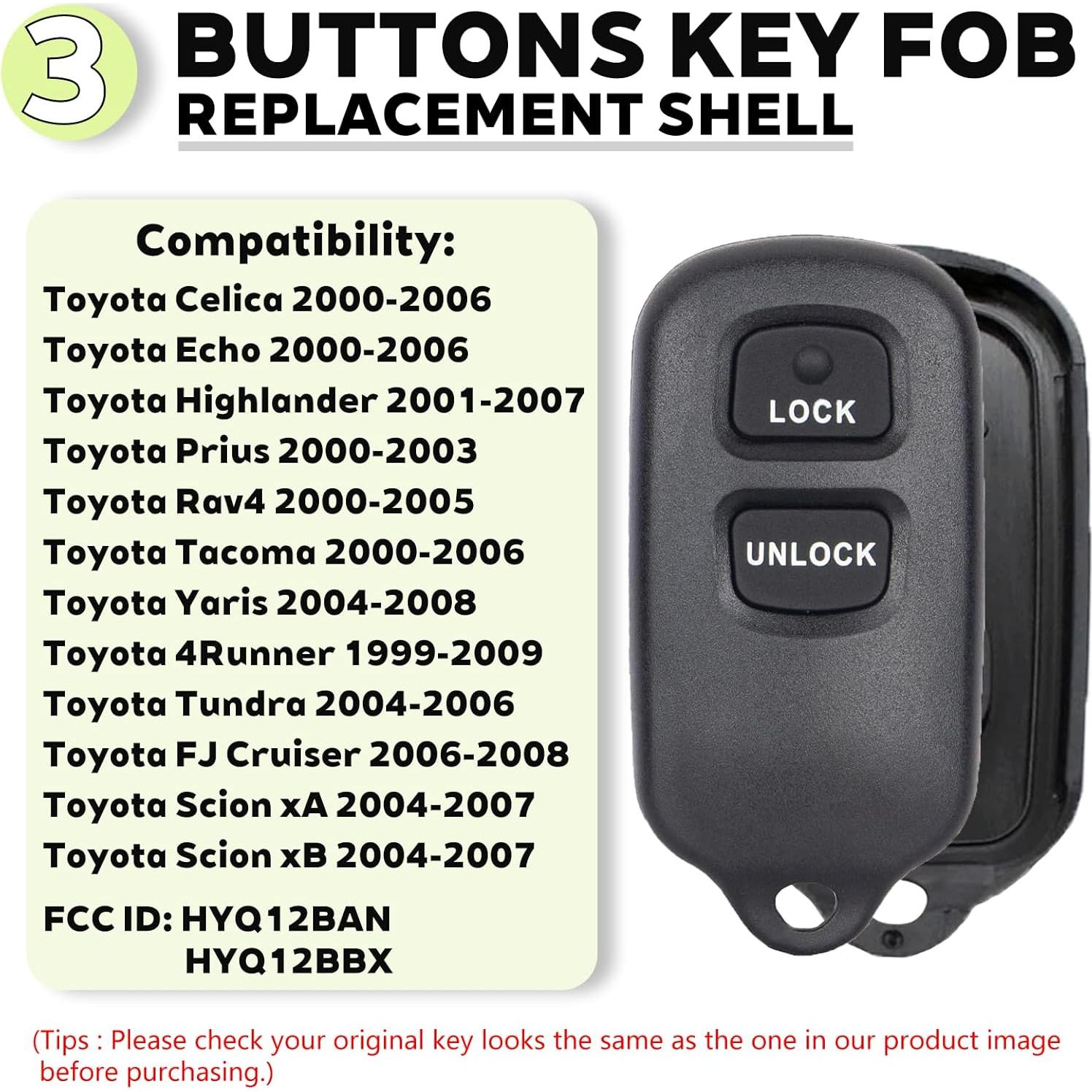 Funda de Llavero Toyota 3 Botones Reemplazo ABS Negro