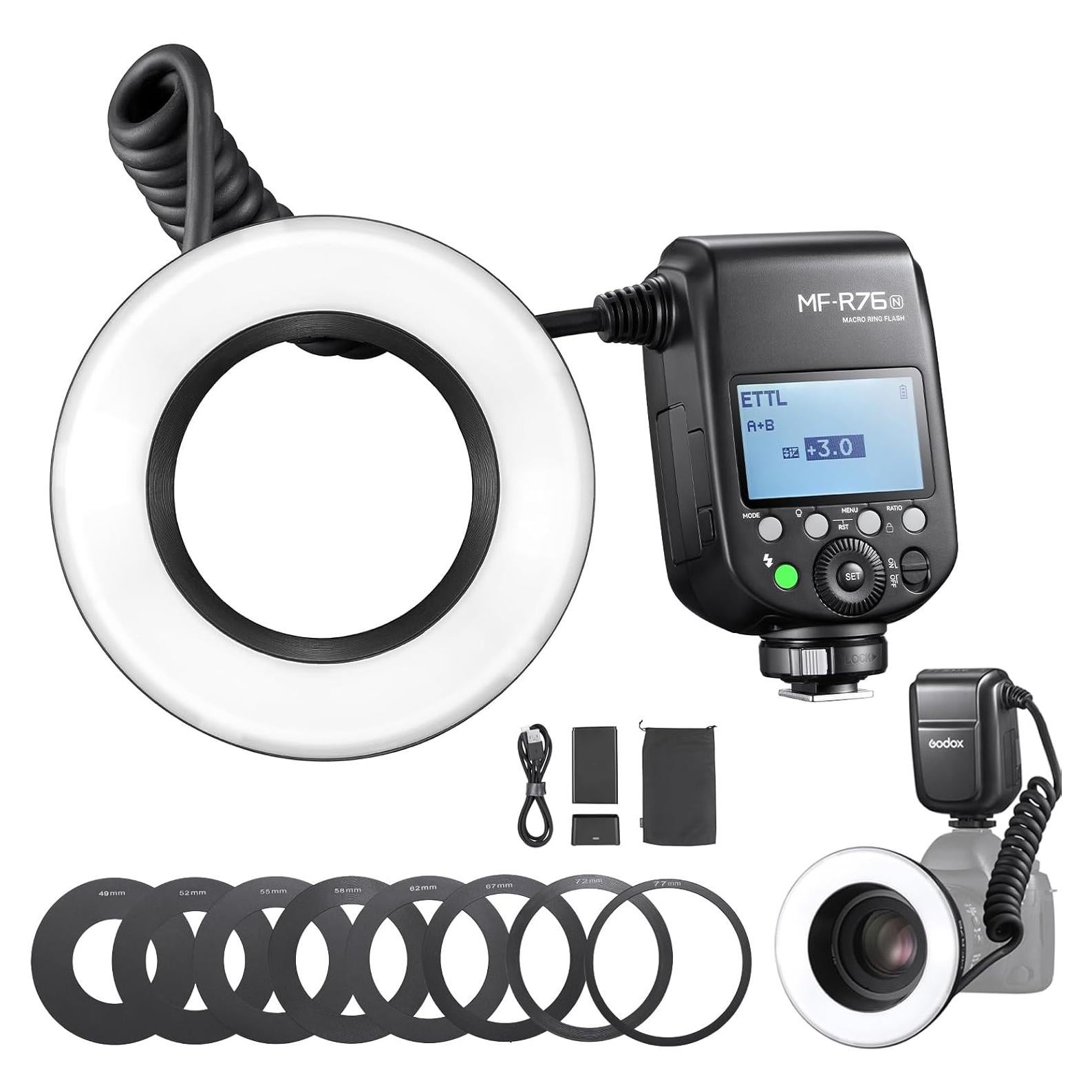 Flash Macro de Anillo GODOX MF-R76N para Nikon TTL 76Ws