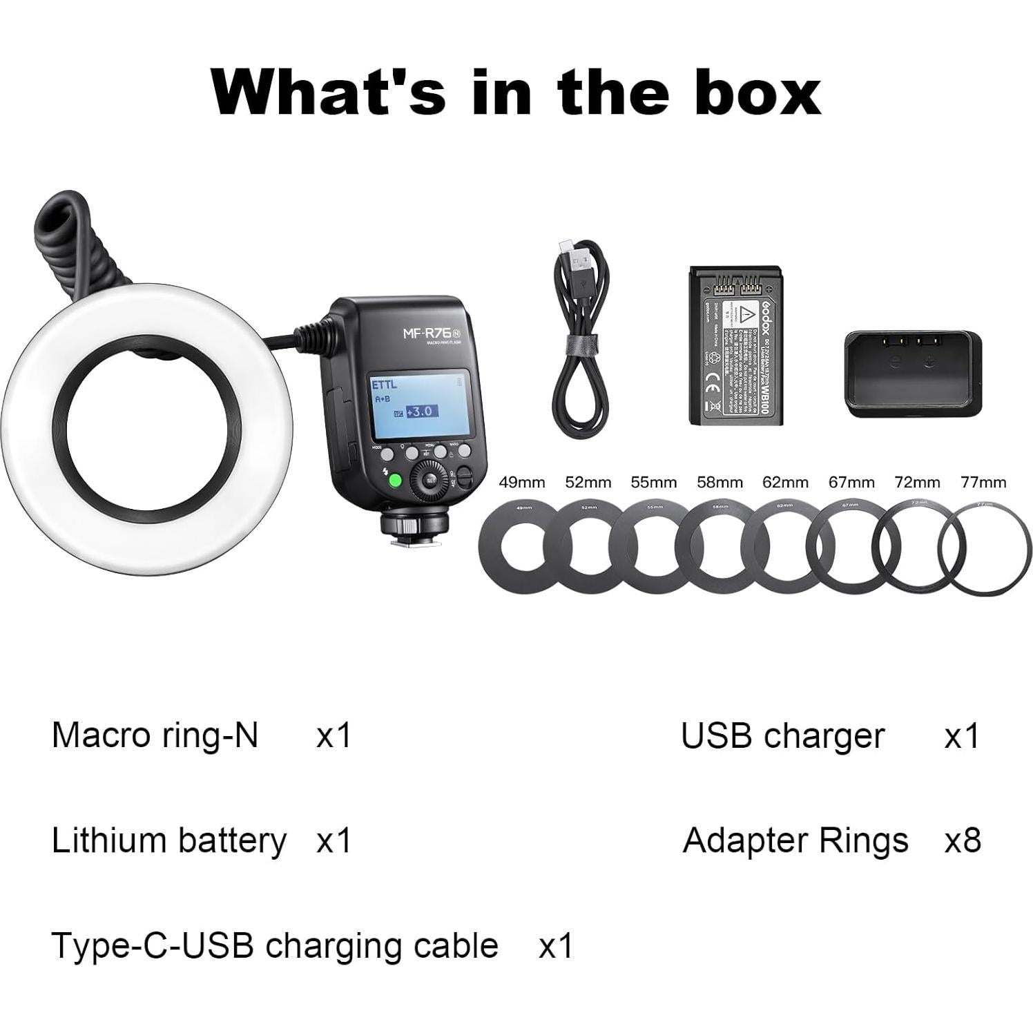 Flash Macro de Anillo GODOX MF-R76N para Nikon TTL 76Ws