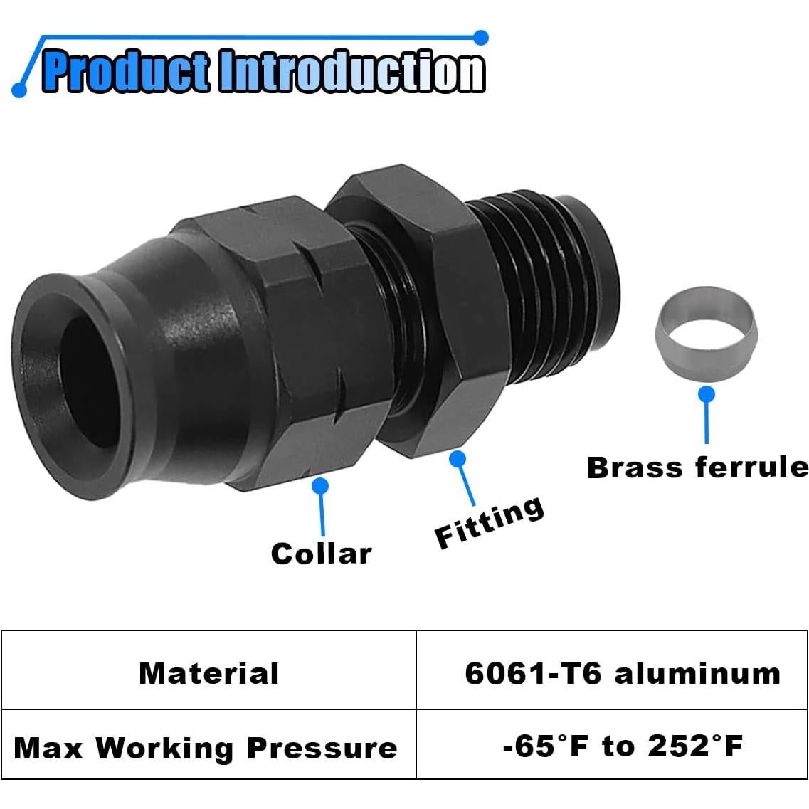 Automotive Fuel Adapter, 6AN Male Flare to 5/16" Hose Fuel Straight Connector, Aluminum Alloy Hardline Compression Tube Fitting, Auto Replacement Fuel System Accessorie (6AN to 5/16)