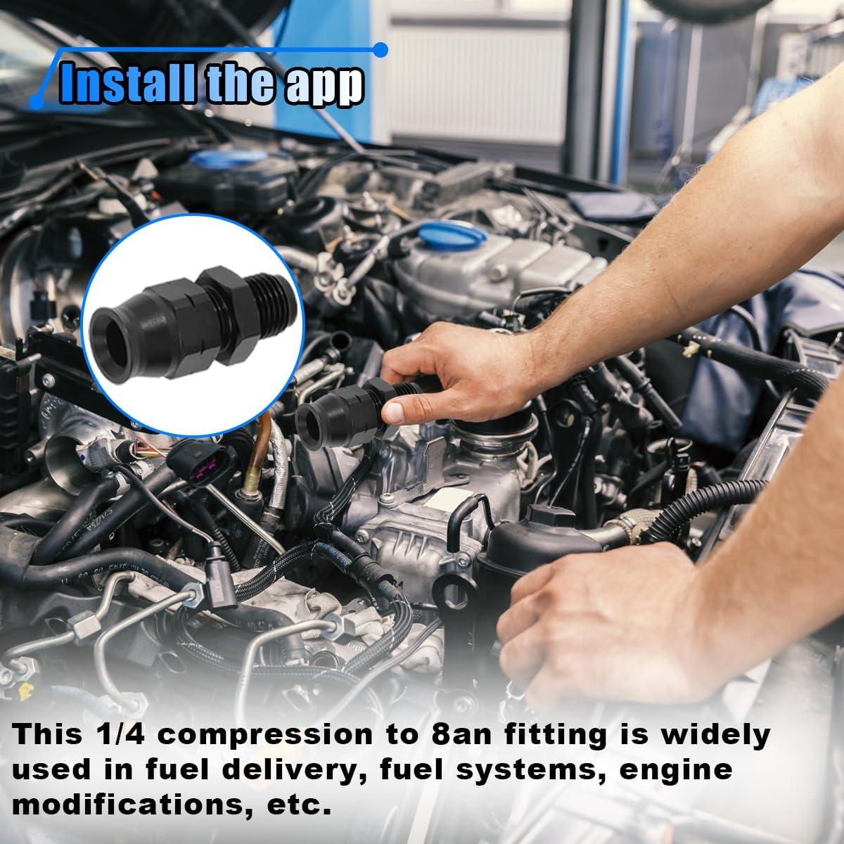 Automotive Fuel Adapter, 6AN Male Flare to 5/16" Hose Fuel Straight Connector, Aluminum Alloy Hardline Compression Tube Fitting, Auto Replacement Fuel System Accessorie (6AN to 5/16)